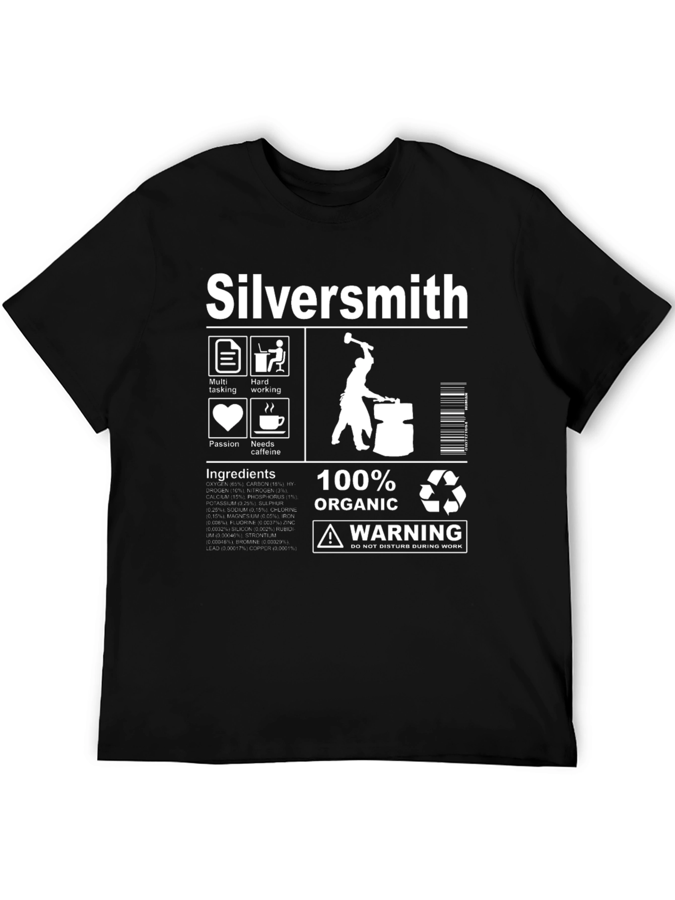 Silversmith T-Shirt - Organic Material Warning Graphic