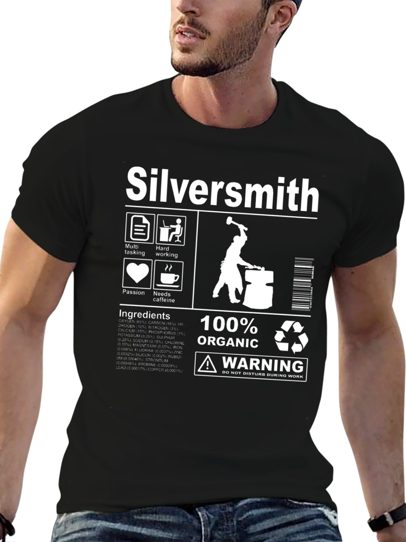 Silversmith T-Shirt - Organic Material Warning Graphic