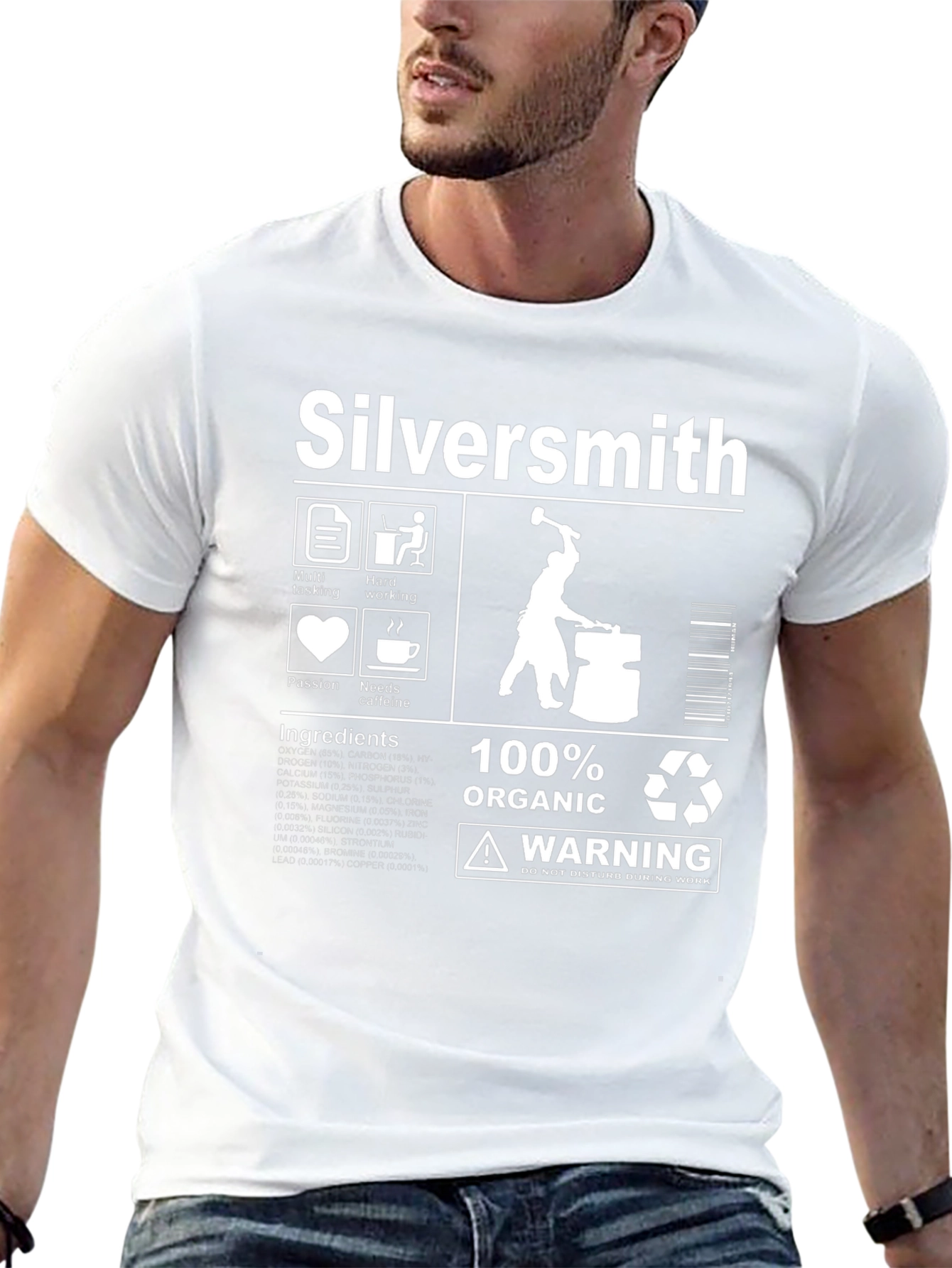 Silversmith T-Shirt - Organic Material Warning Graphic