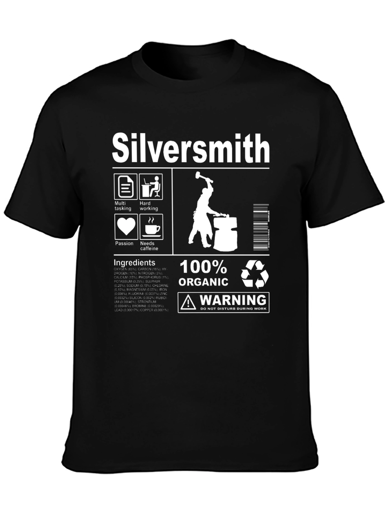 Silversmith T-Shirt - Organic Material Warning Graphic