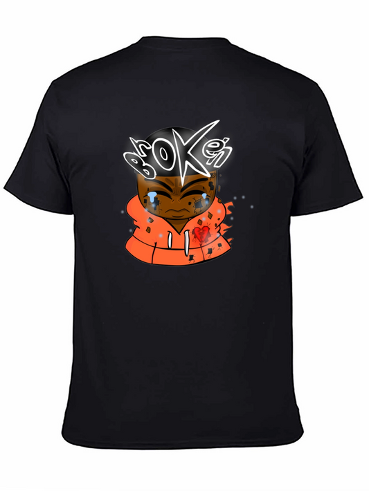 Broken Graphic Print Black T-Shirt