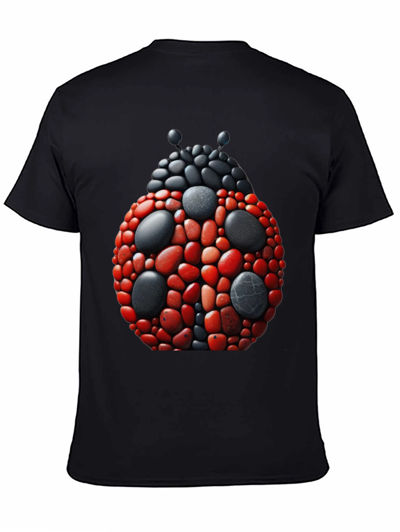 Ladybug Pebble Art Graphic Tee - Black Cotton