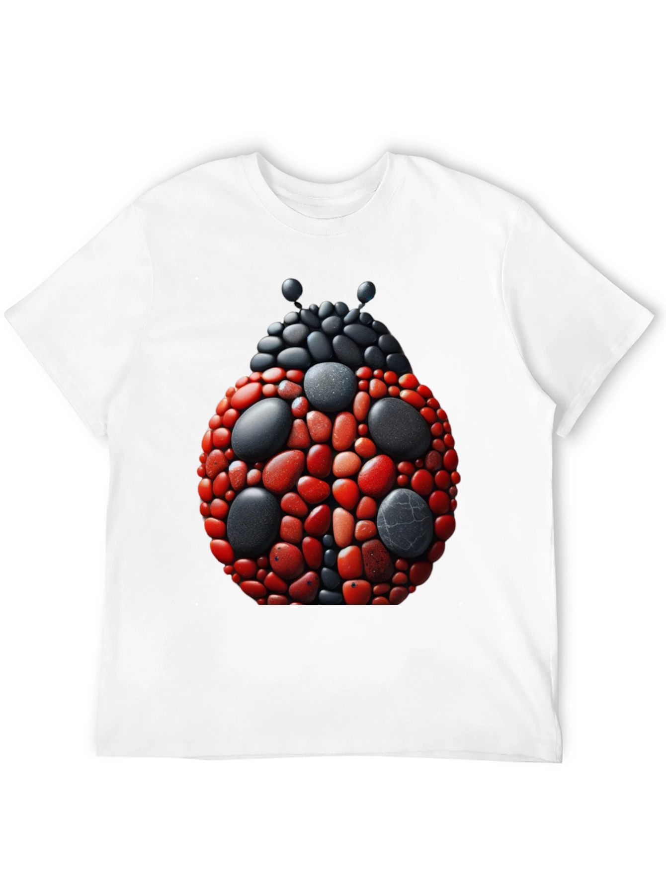 Ladybug Pebble Art Graphic Tee - Black Cotton