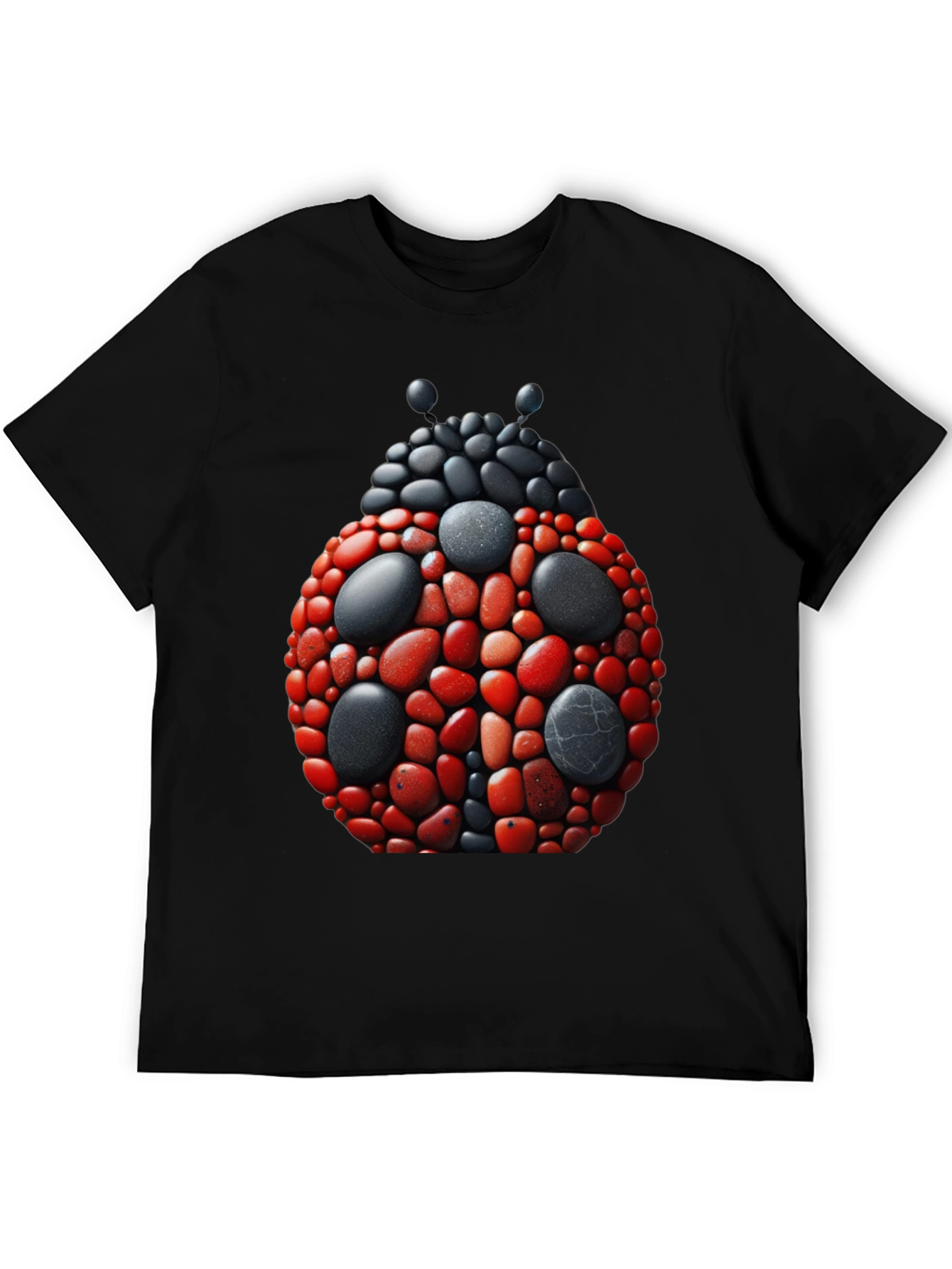 Ladybug Pebble Art Graphic Tee - Black Cotton