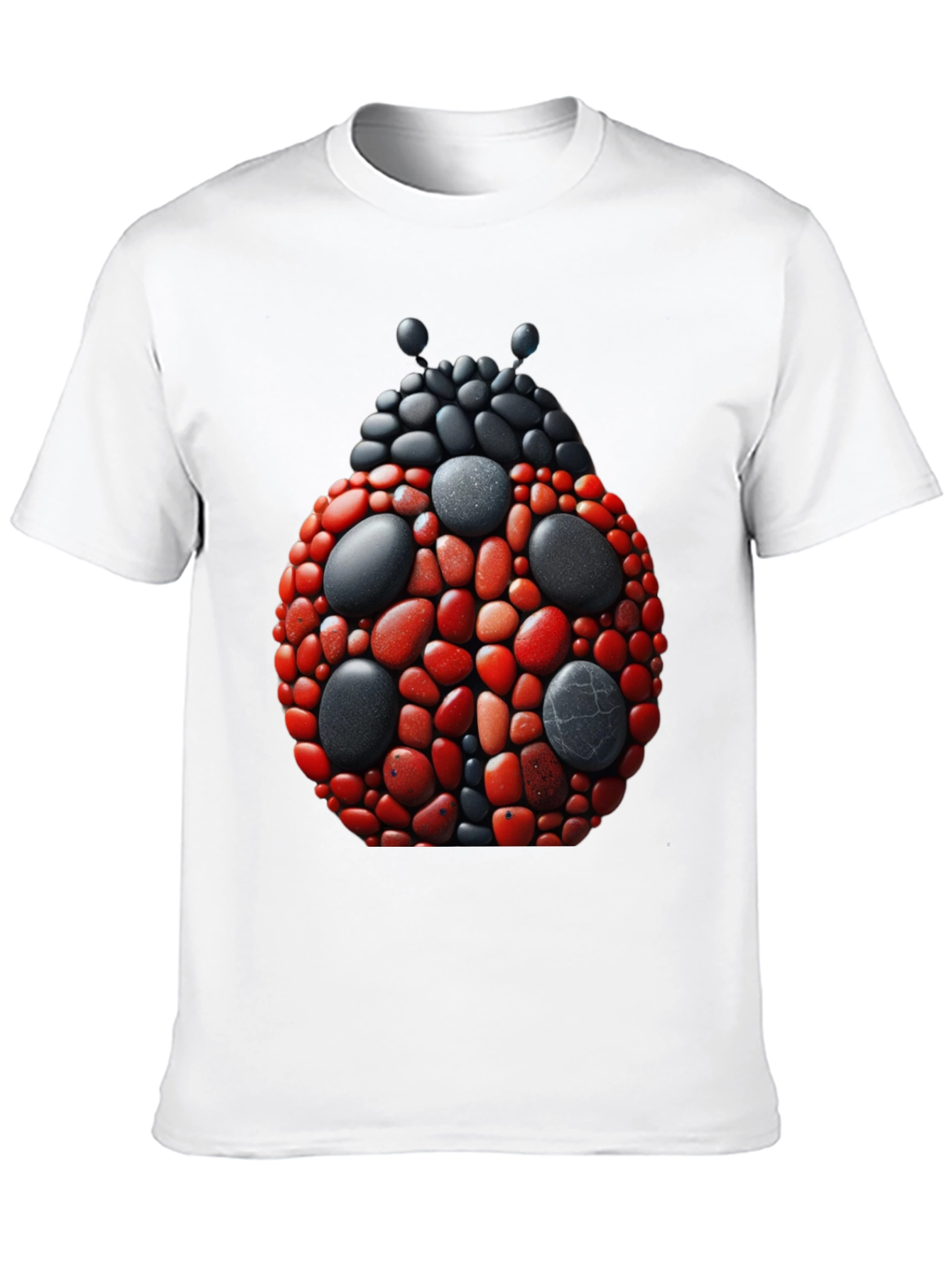 Ladybug Pebble Art Graphic Tee - Black Cotton
