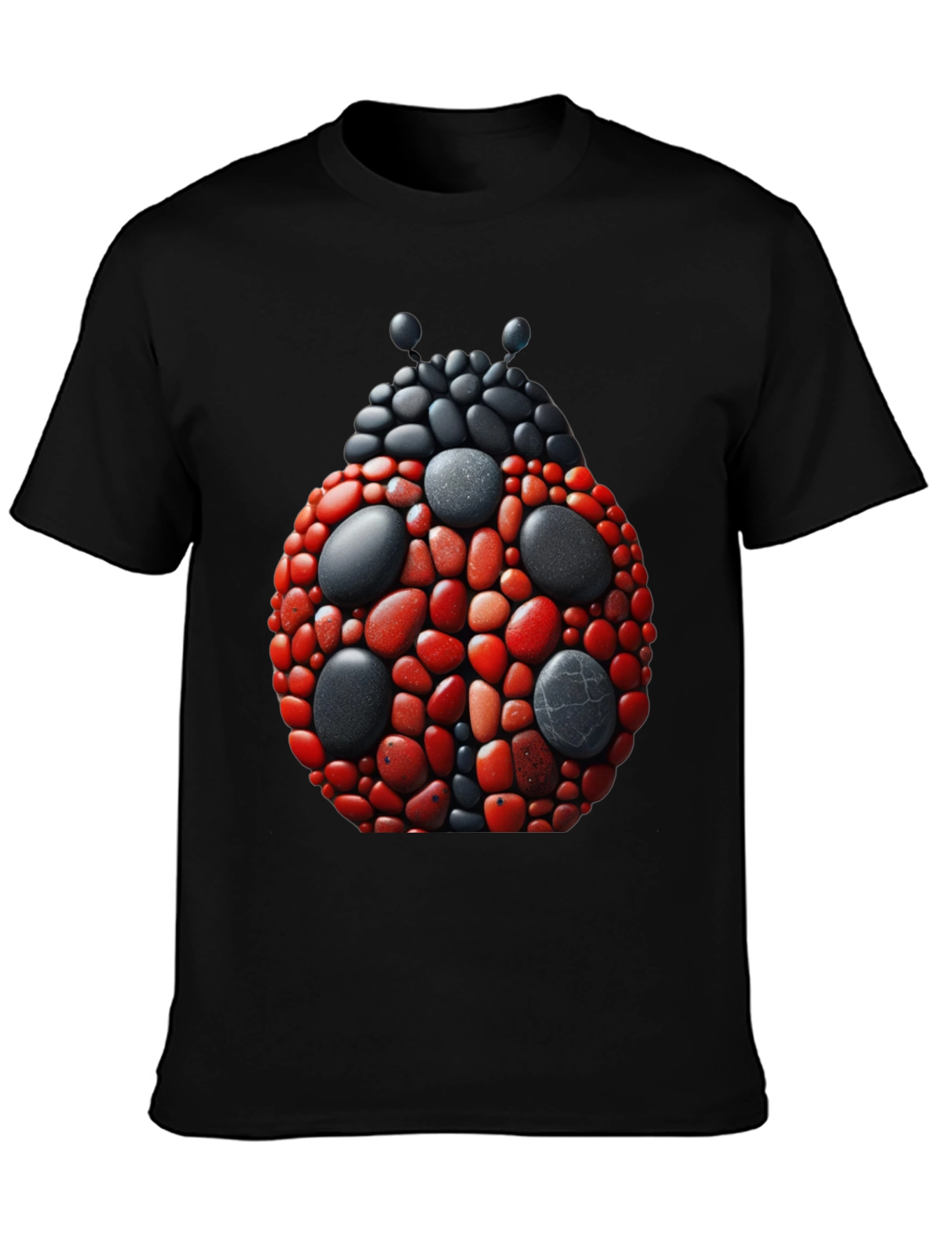 Ladybug Pebble Art Graphic Tee - Black Cotton
