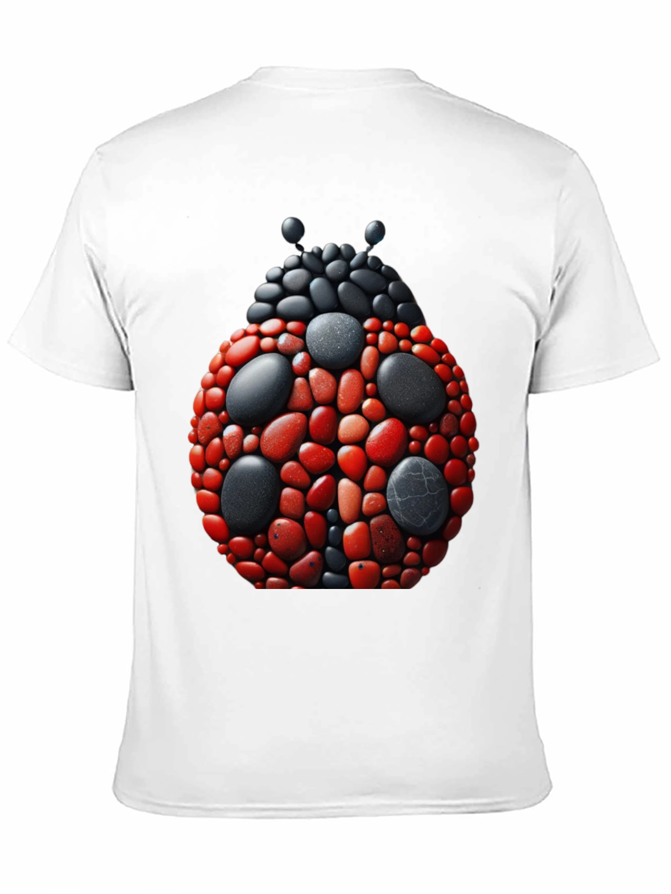 Ladybug Pebble Art Graphic Tee - Black Cotton