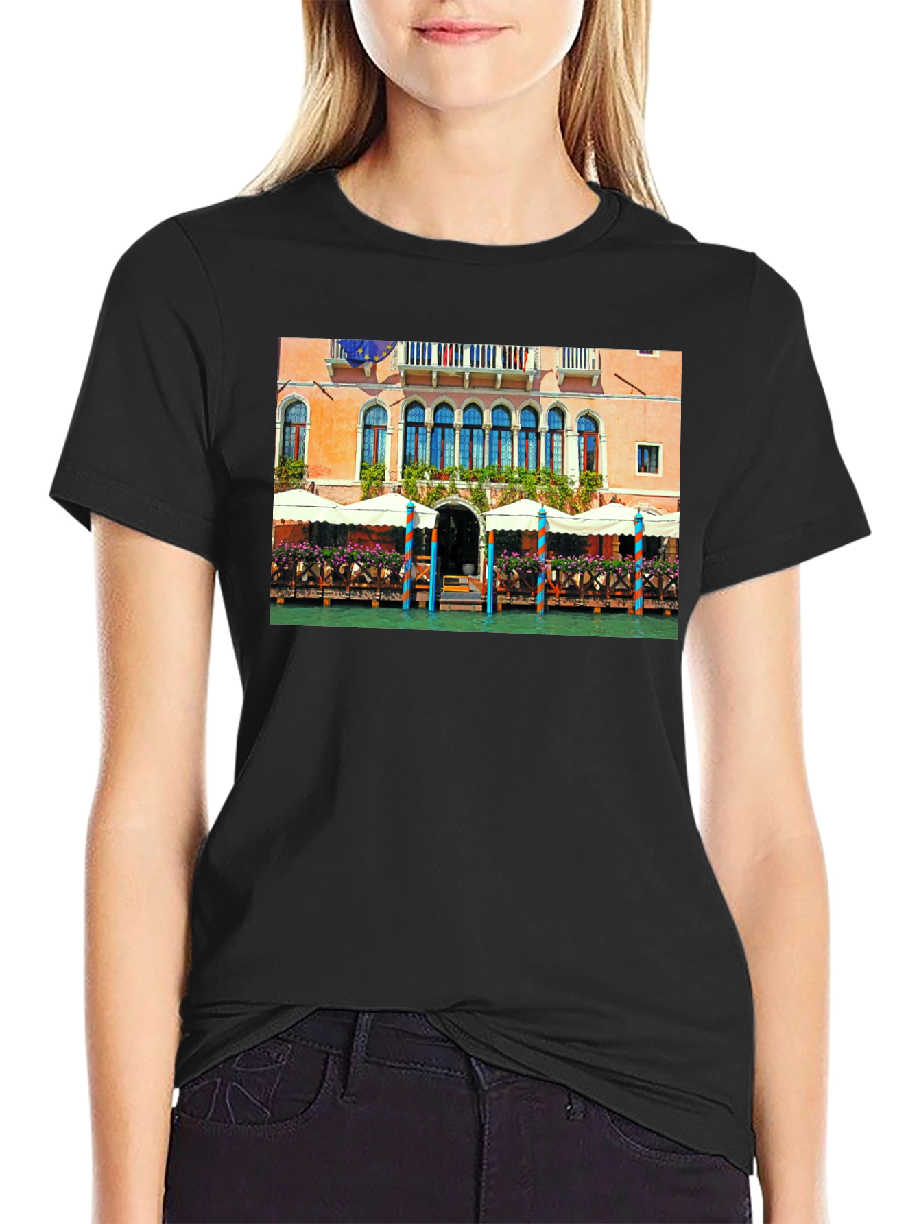 Venice Building Graphic Tee - Canal Scene T-Shirt