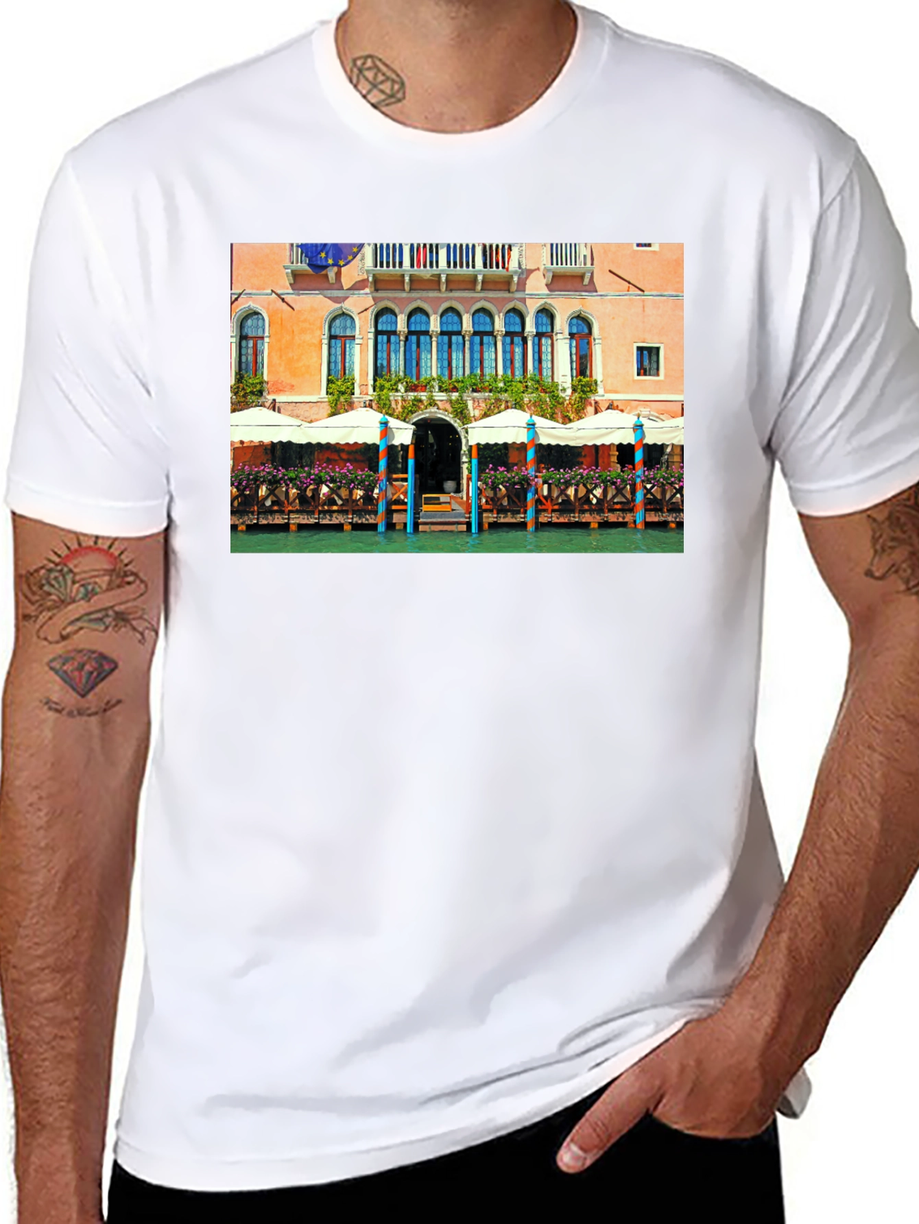 Venice Building Graphic Tee - Canal Scene T-Shirt