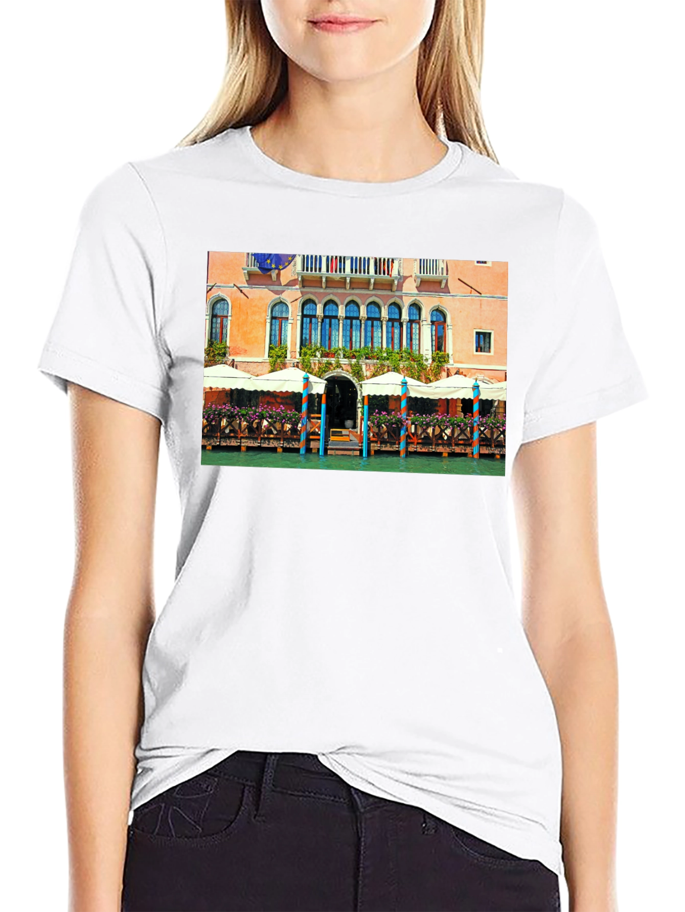 Venice Building Graphic Tee - Canal Scene T-Shirt