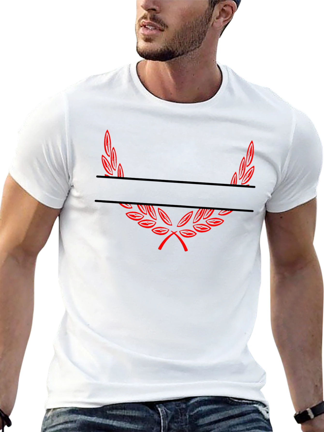 Black Tee with Red Laurel Wreath Graphic