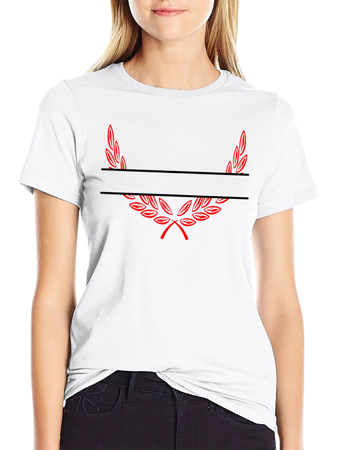 Black Tee with Red Laurel Wreath Graphic