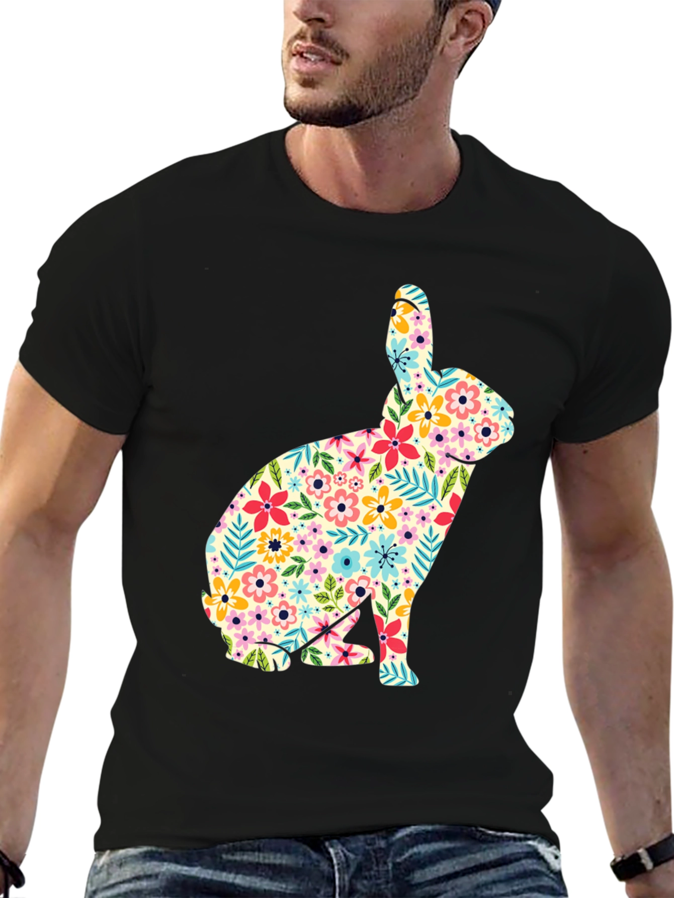 Floral Bunny Graphic Tee - Soft Cotton