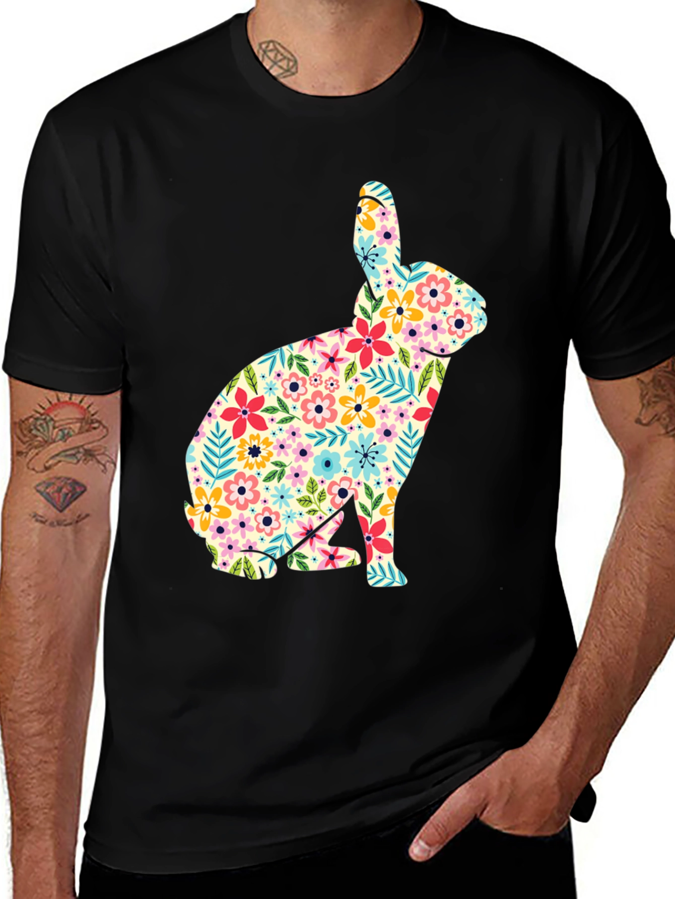 Floral Bunny Graphic Tee - Soft Cotton