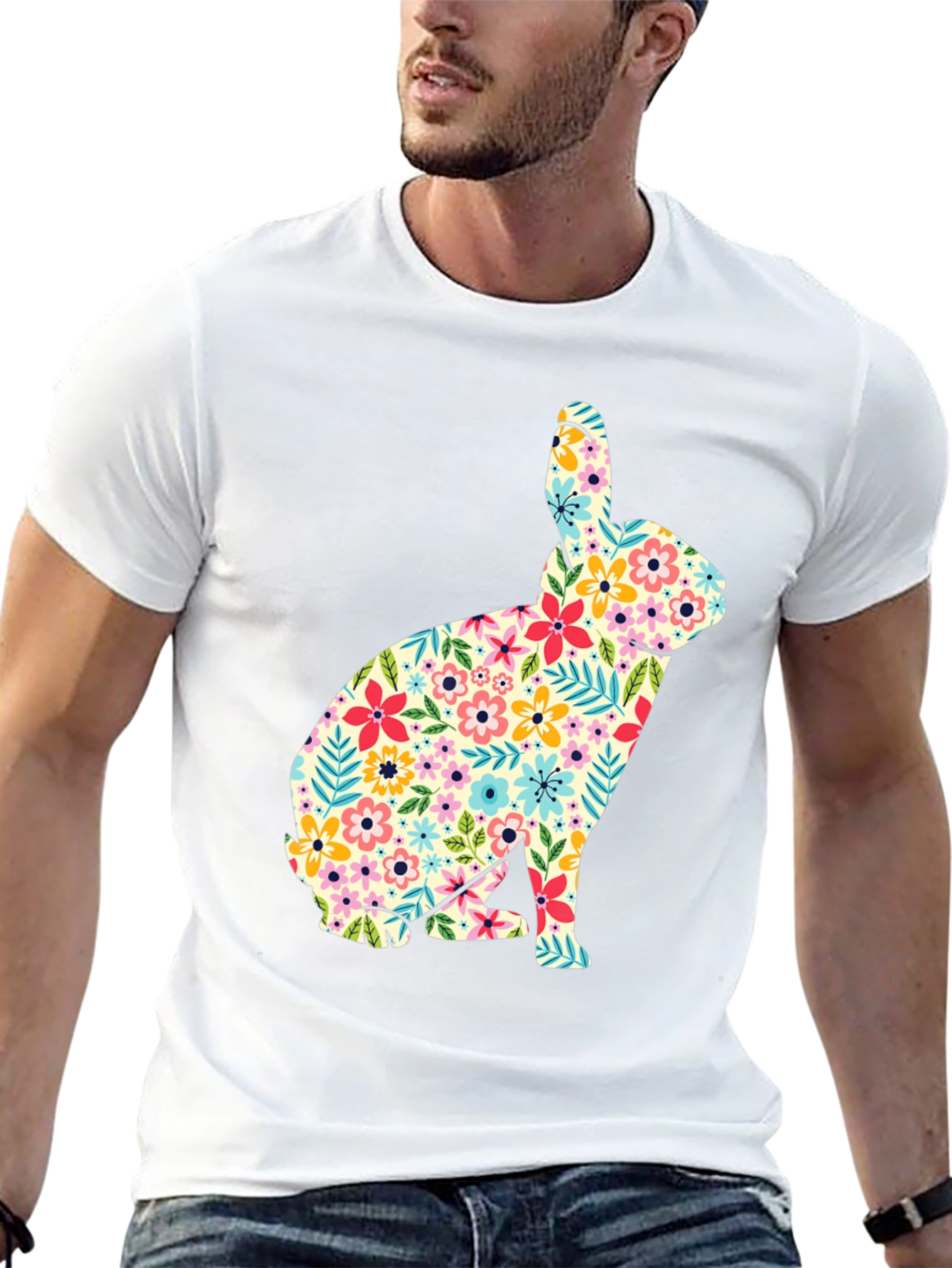 Floral Bunny Graphic Tee - Soft Cotton