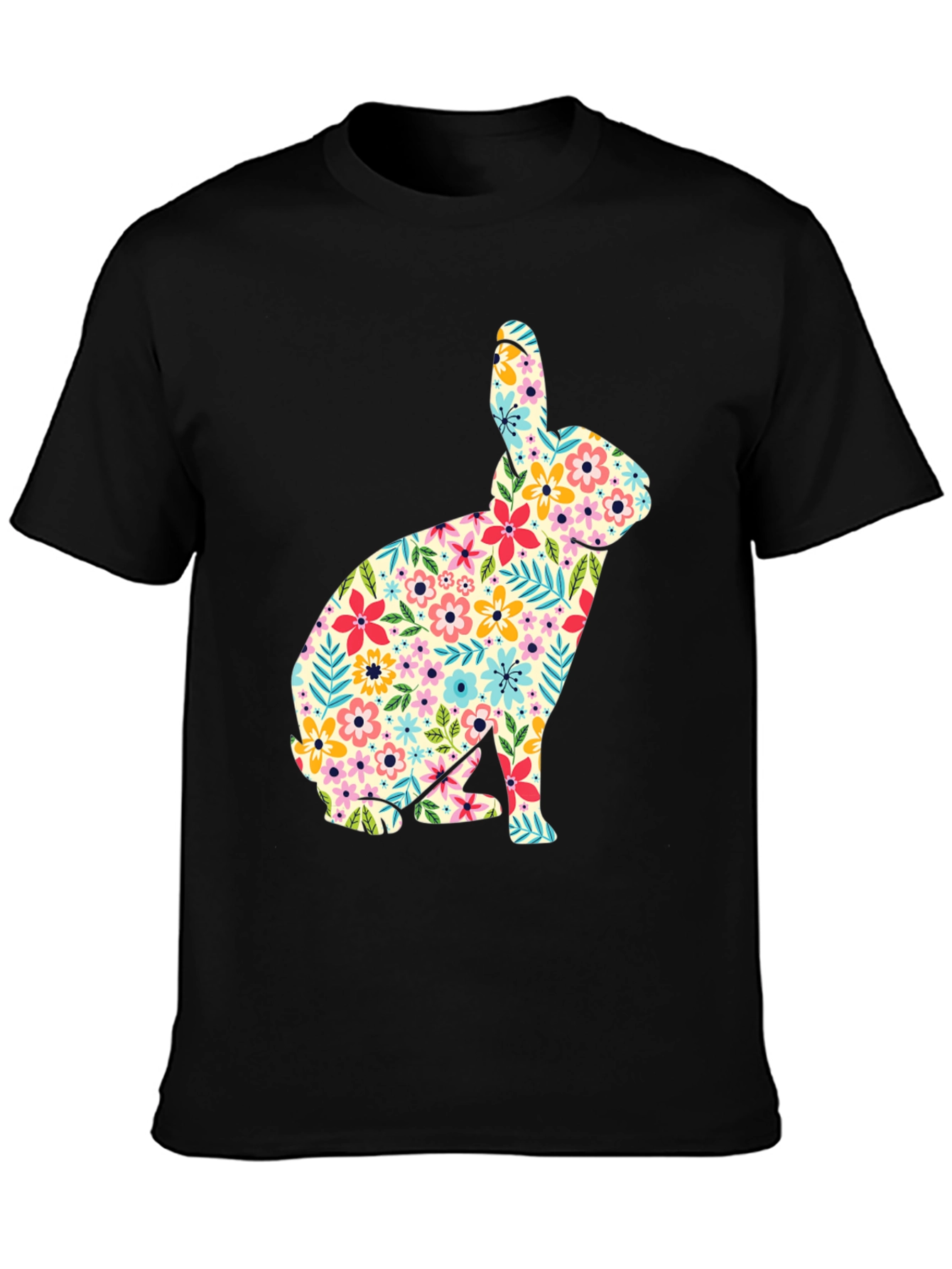Floral Bunny Graphic Tee - Soft Cotton