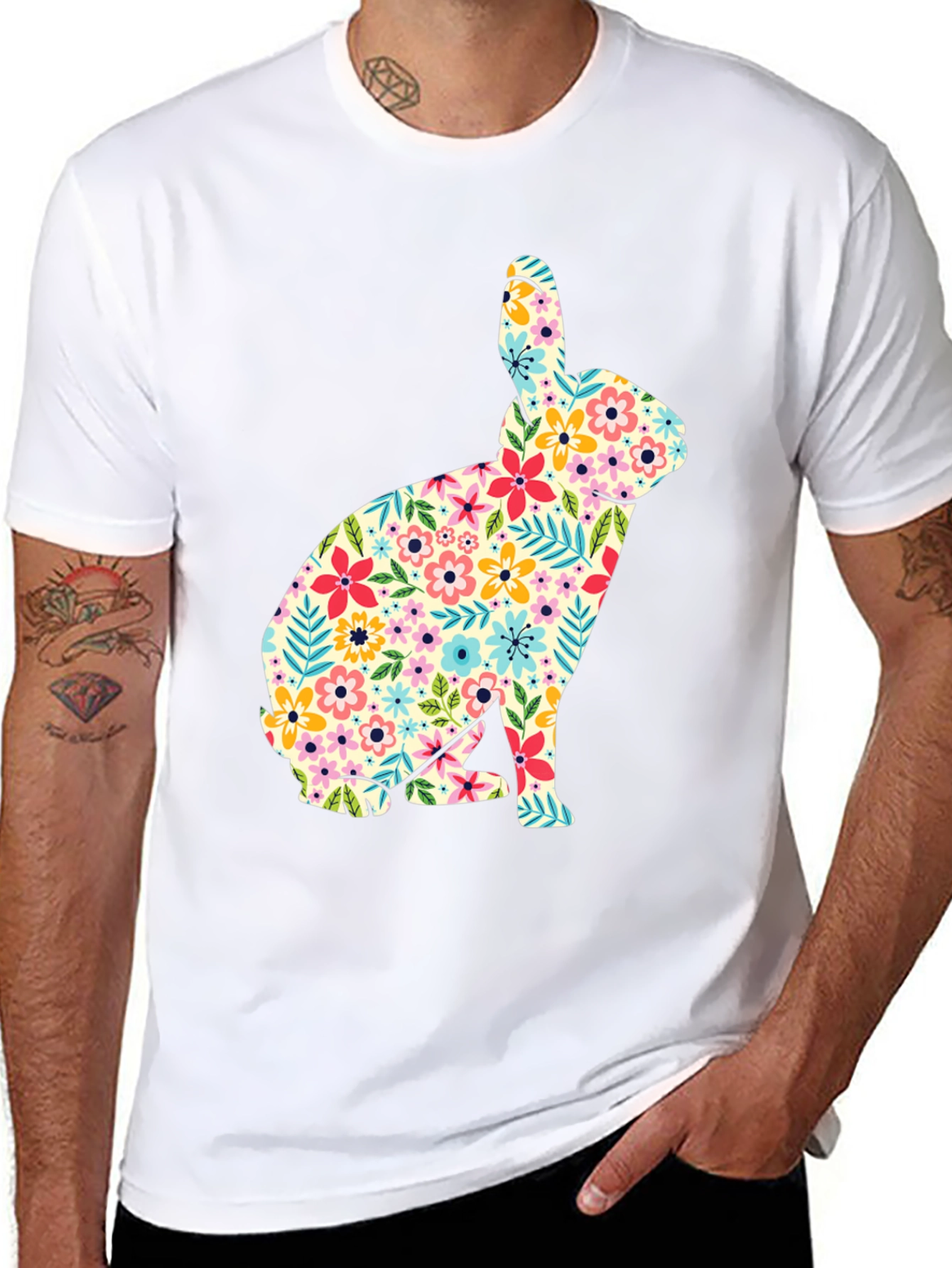 Floral Bunny Graphic Tee - Soft Cotton