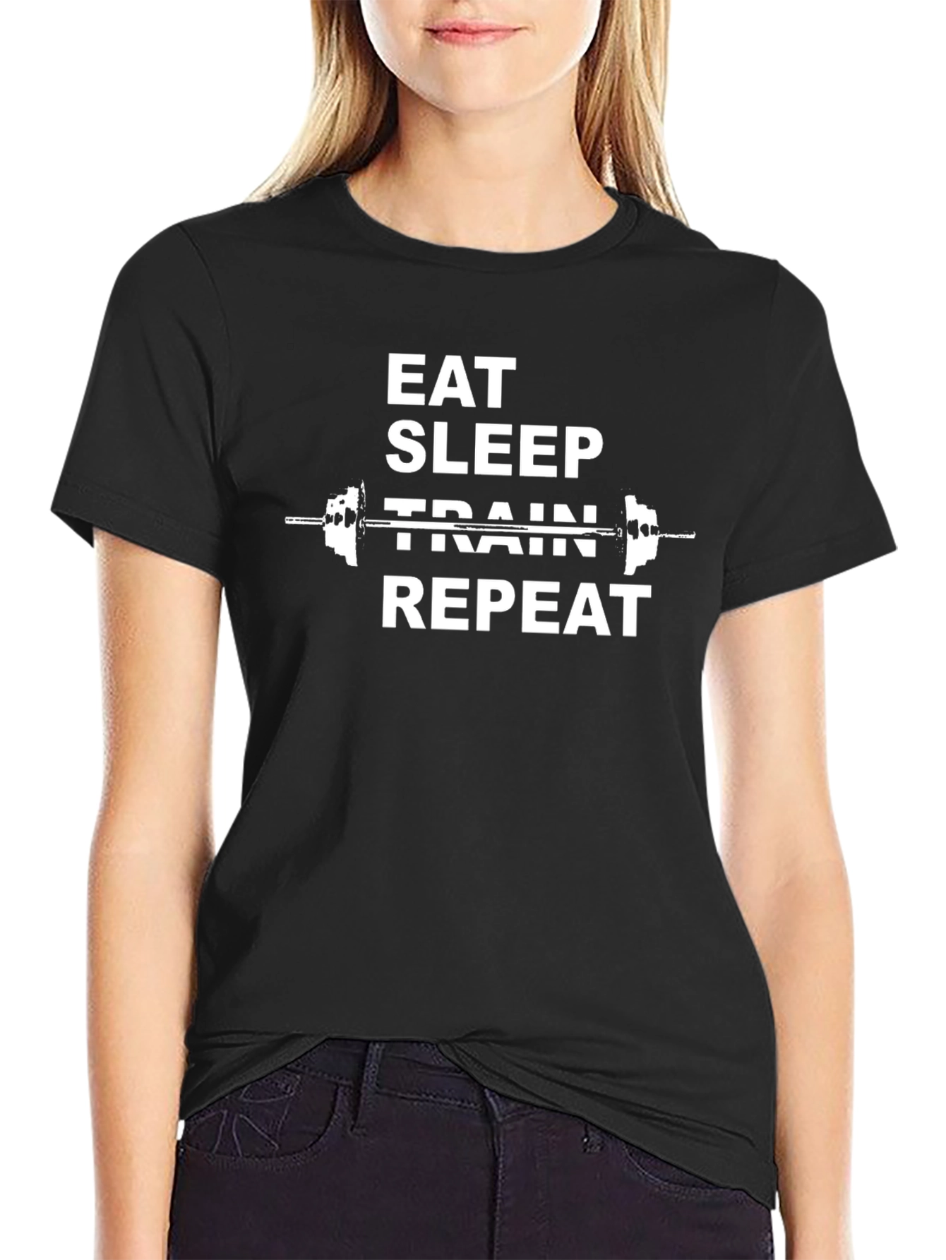 Eat Sleep Train Repeat Black Graphic T-Shirt