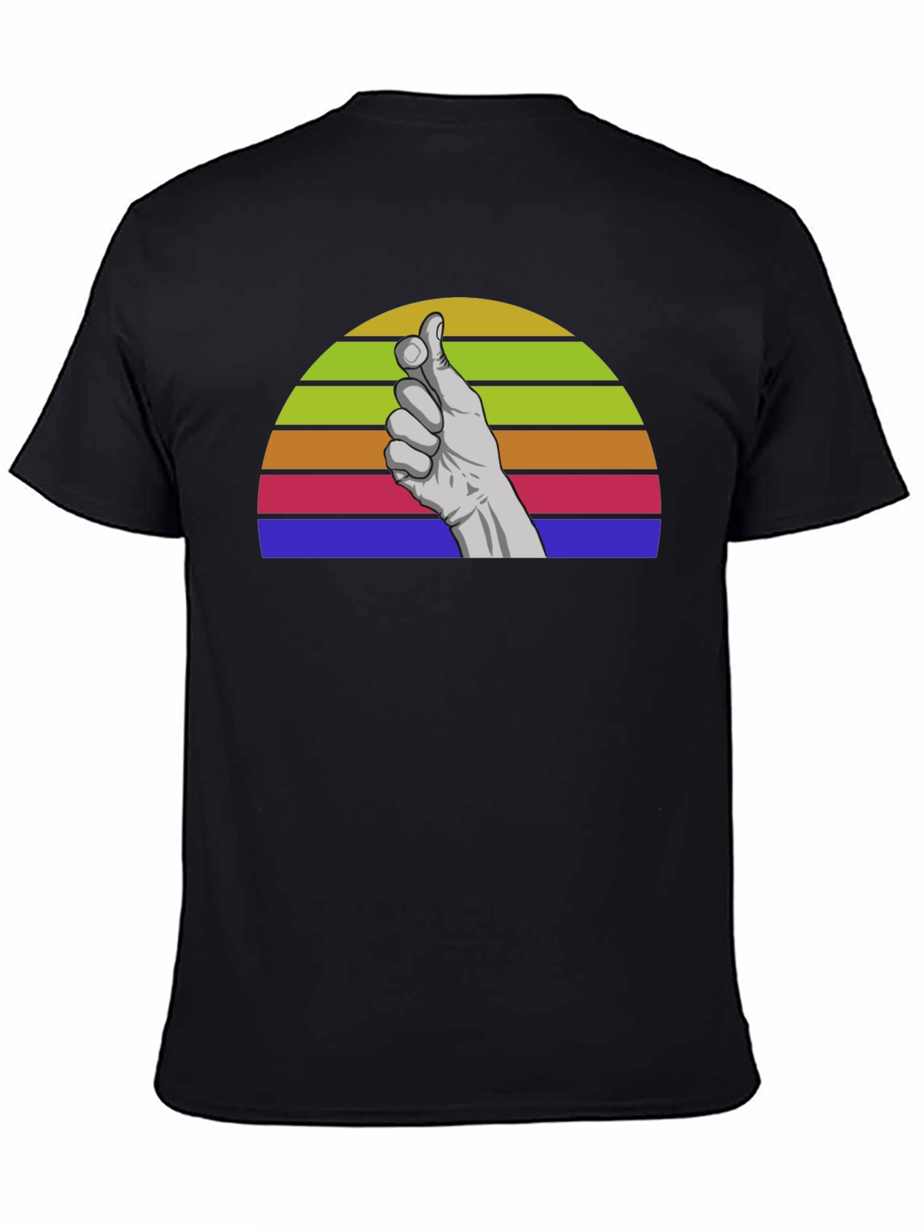 Retro Hand Gesture Graphic Tee - Black Cotton Blend
