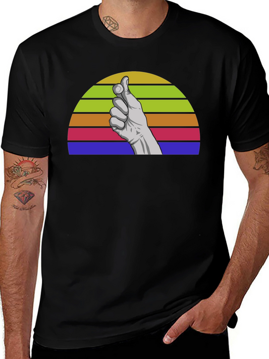 Retro Hand Gesture Graphic Tee - Black Cotton Blend