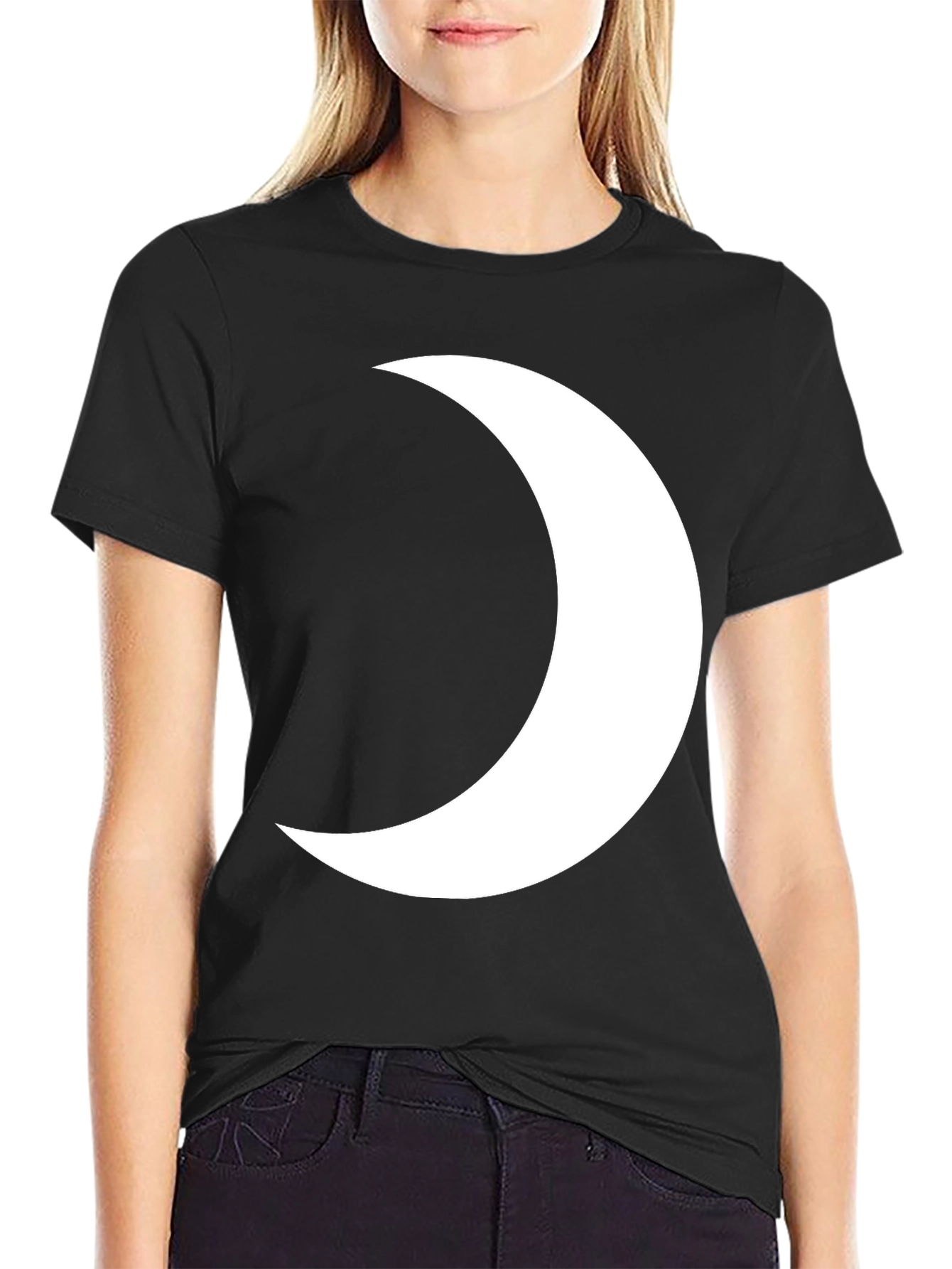 Crescent Moon Graphic Tee - Black Cotton T-Shirt