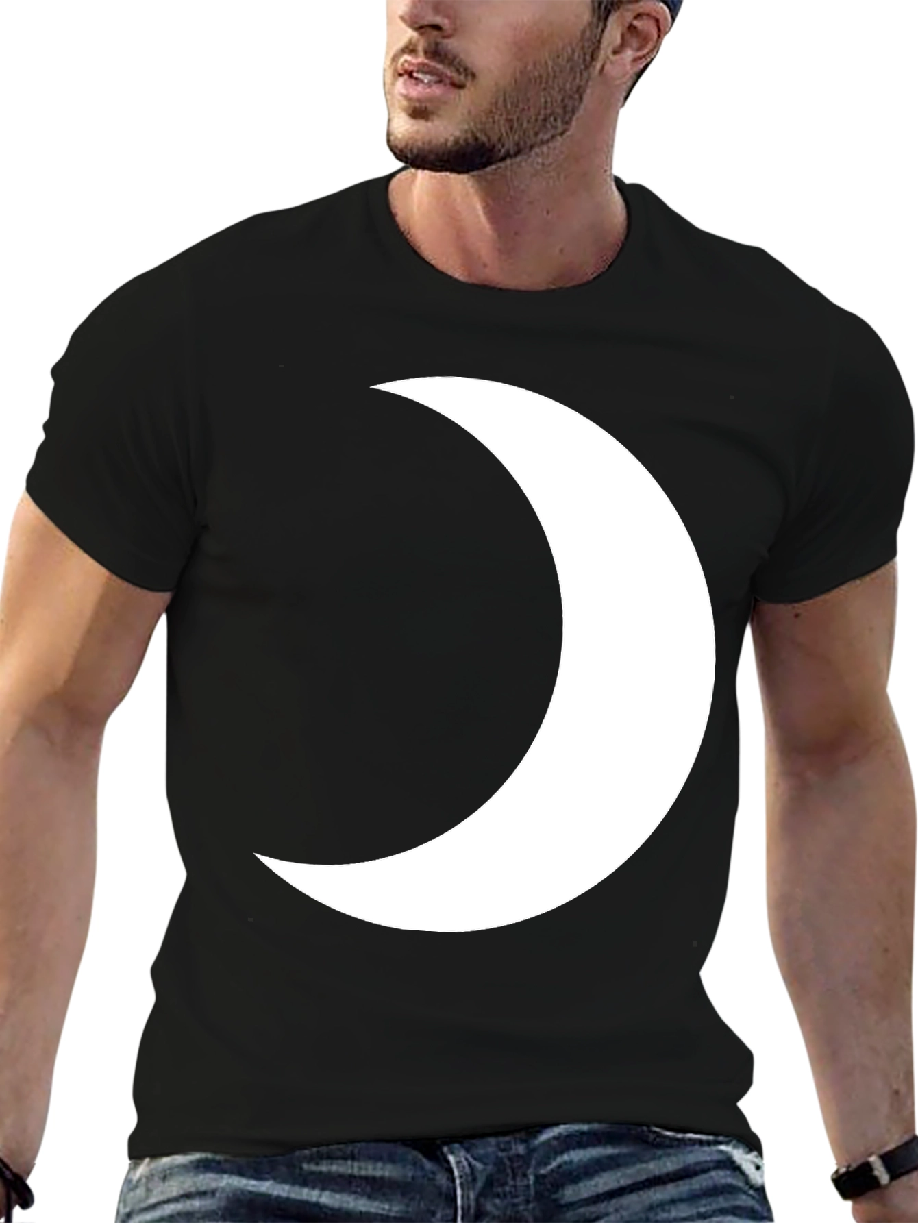 Crescent Moon Graphic Tee - Black Cotton T-Shirt