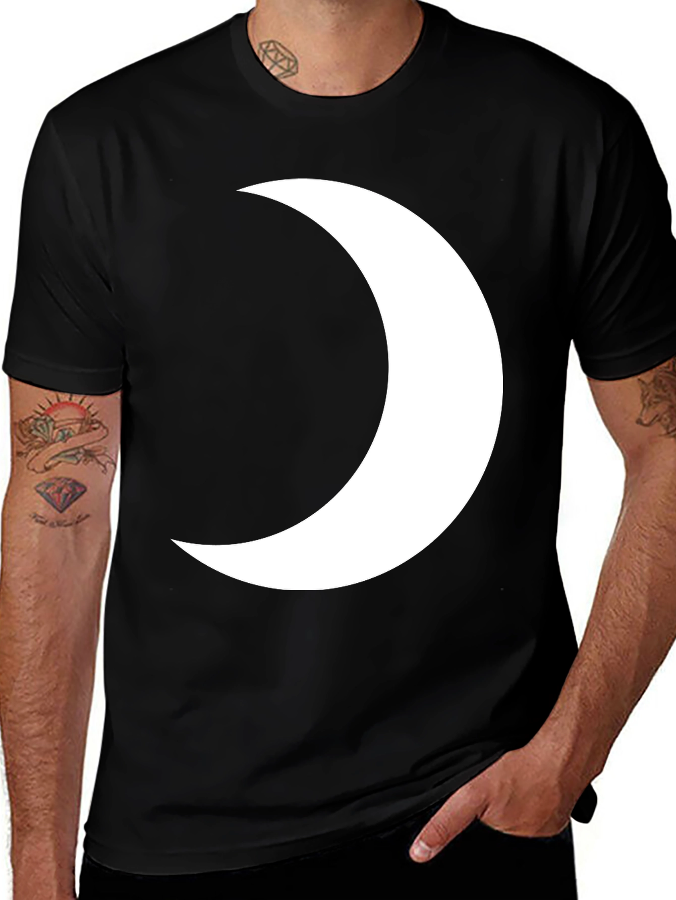 Crescent Moon Graphic Tee - Black Cotton T-Shirt