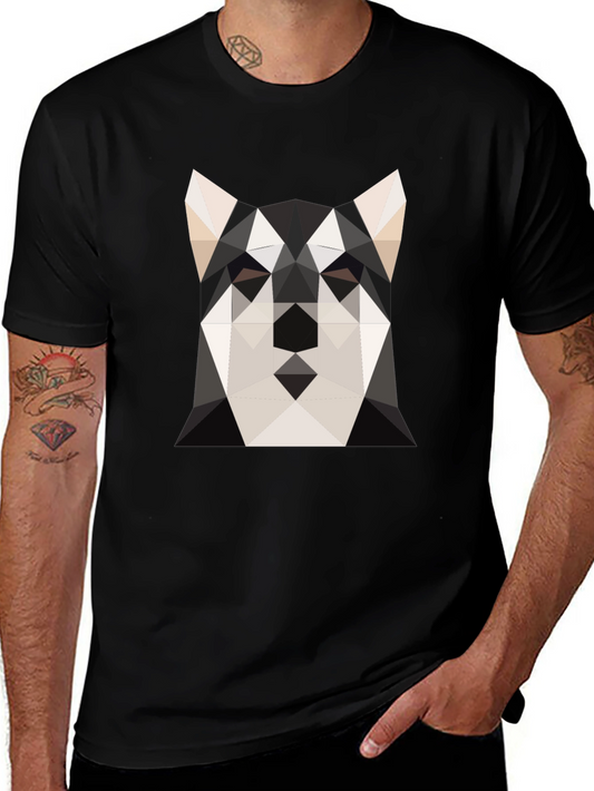 Geometric Husky Print Black T-Shirt