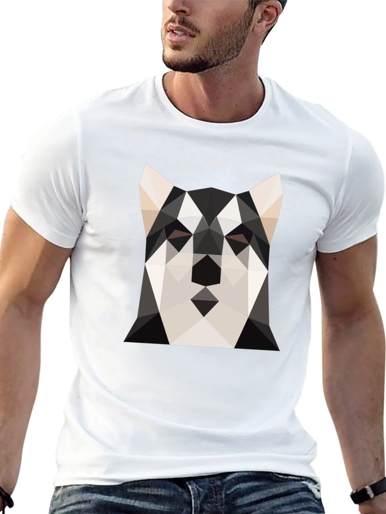 Geometric Husky Print Black T-Shirt