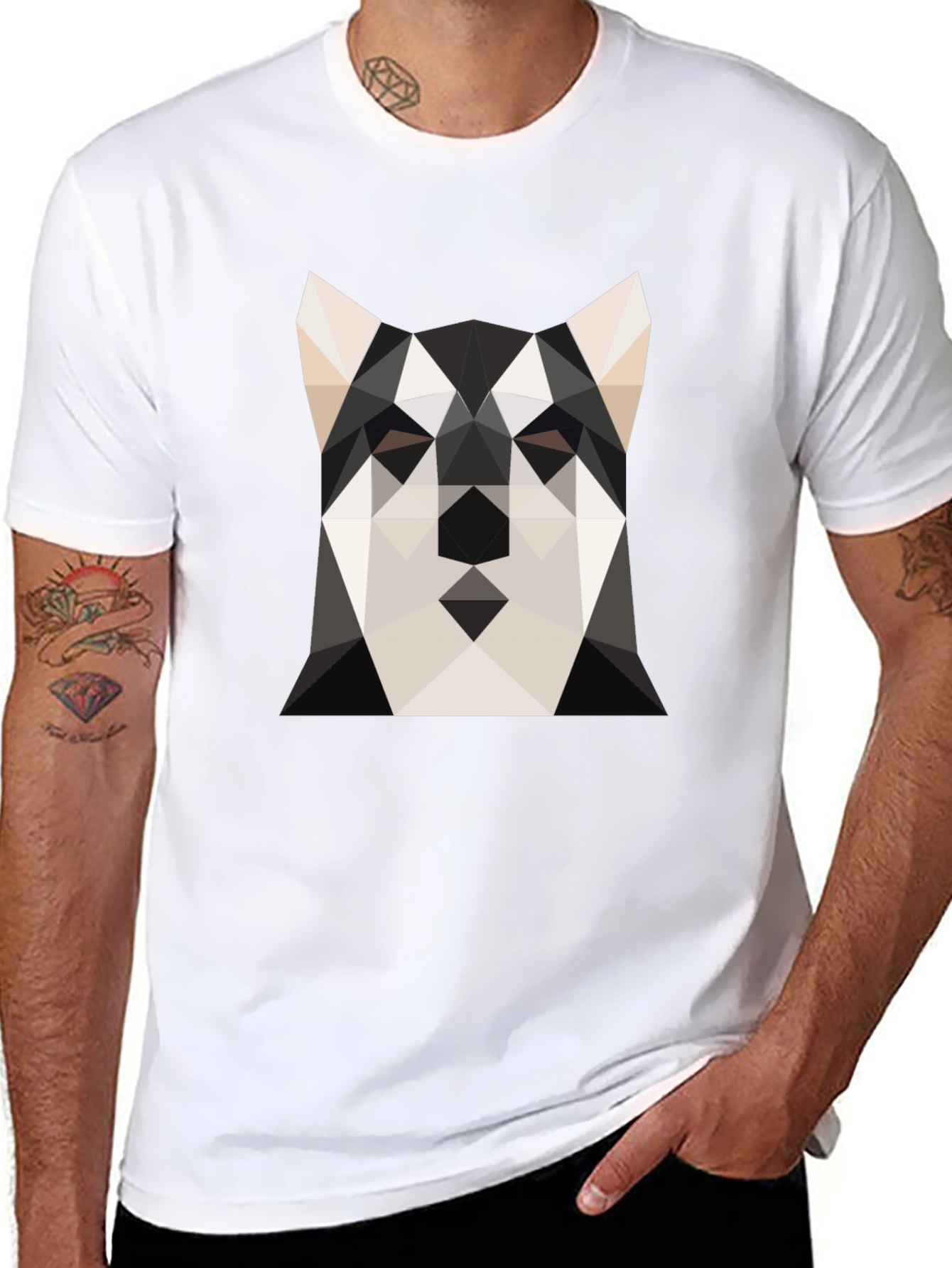 Geometric Husky Print Black T-Shirt