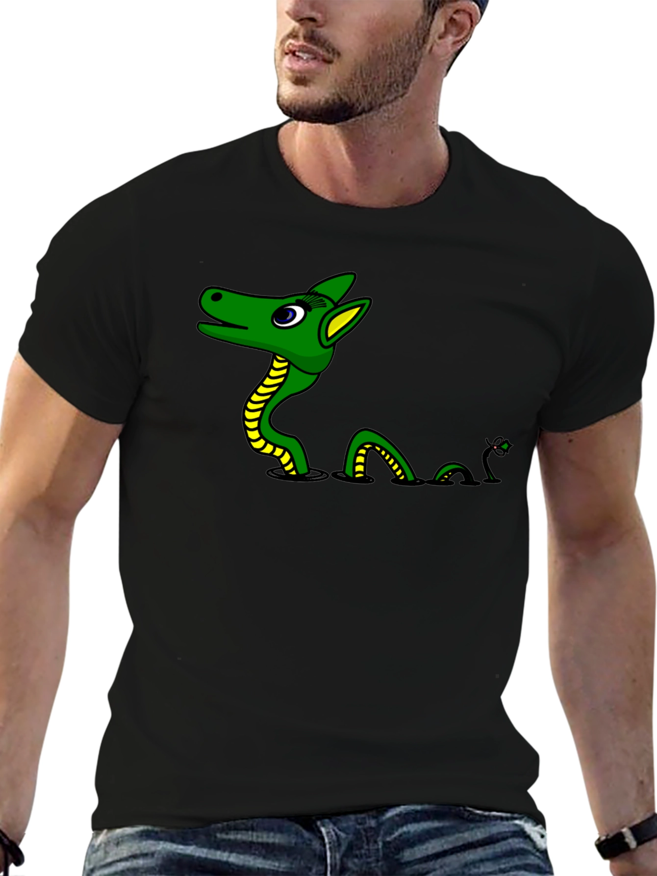 Loch Ness Monster Graphic Tee - Black Cotton T-Shirt