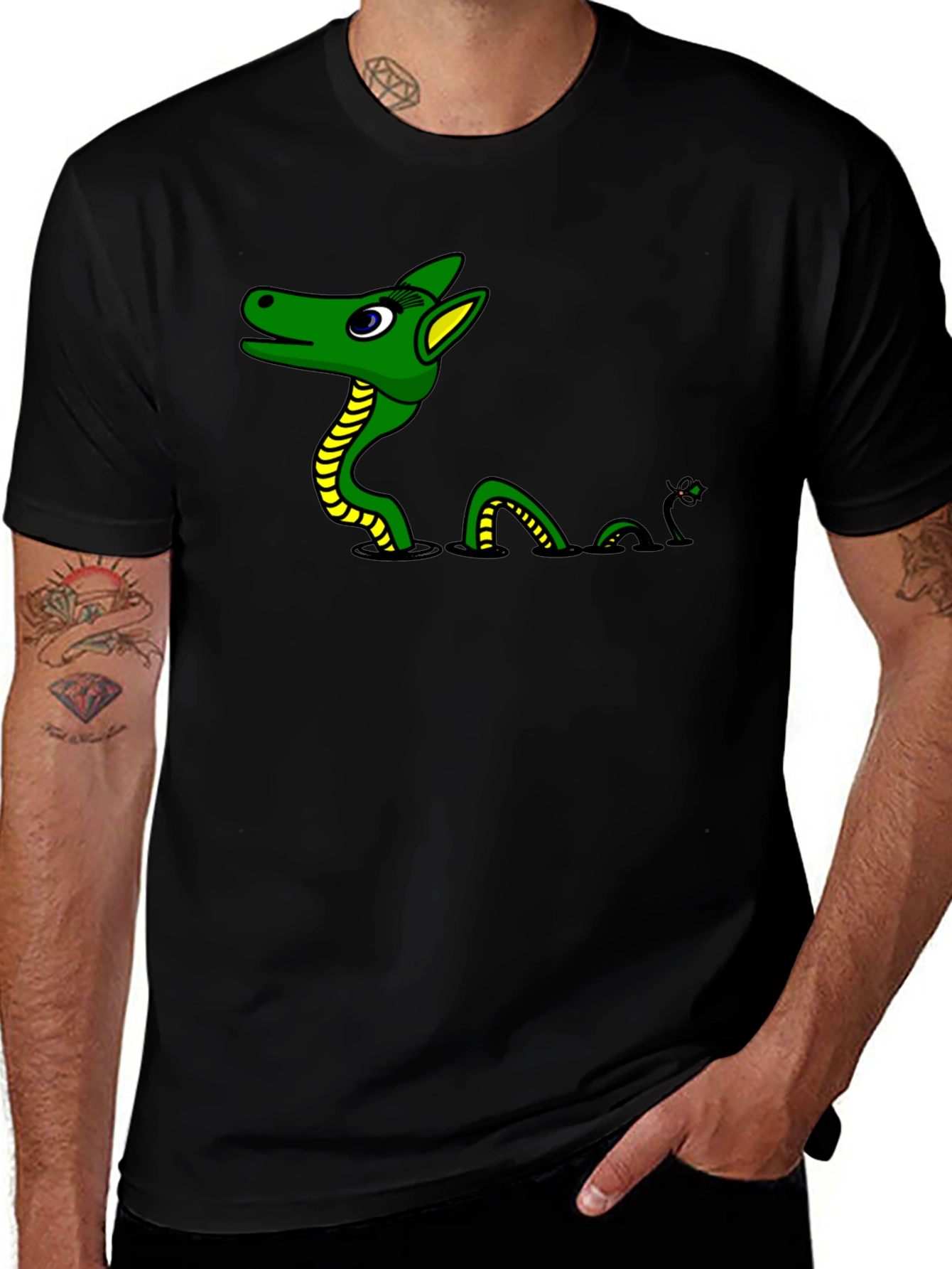 Loch Ness Monster Graphic Tee - Black Cotton T-Shirt