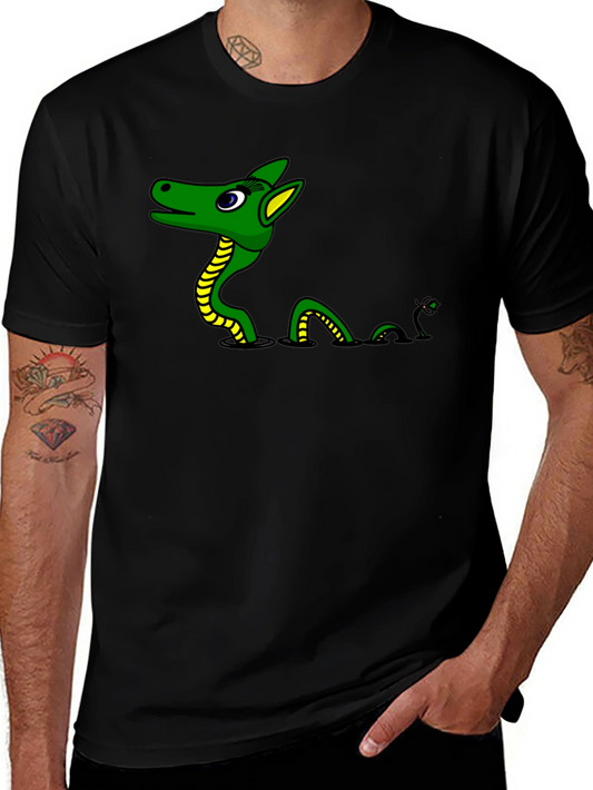 Loch Ness Monster Graphic Tee - Black Cotton T-Shirt