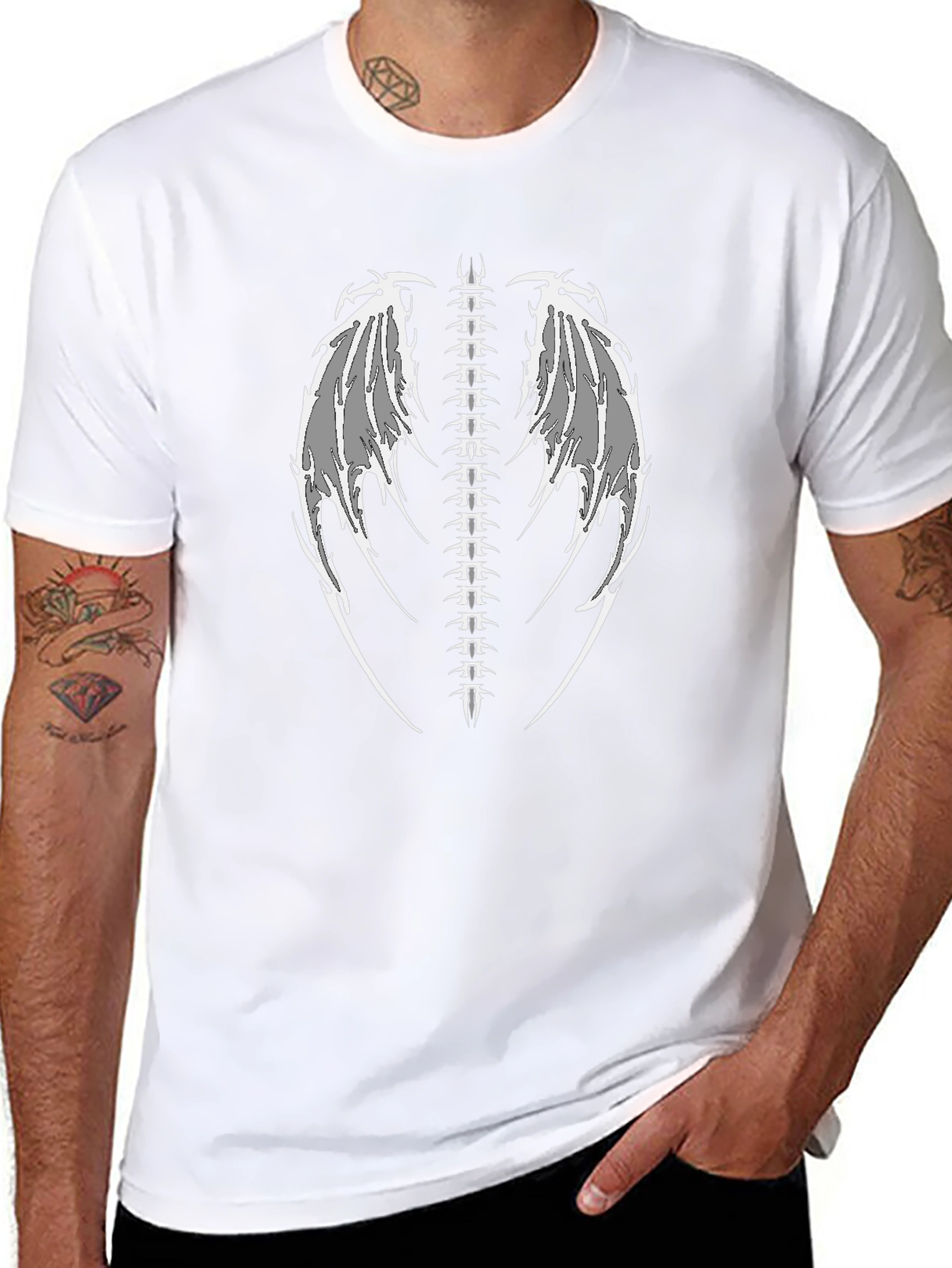 Gothic Spine & Wing T-Shirt - Dark Style