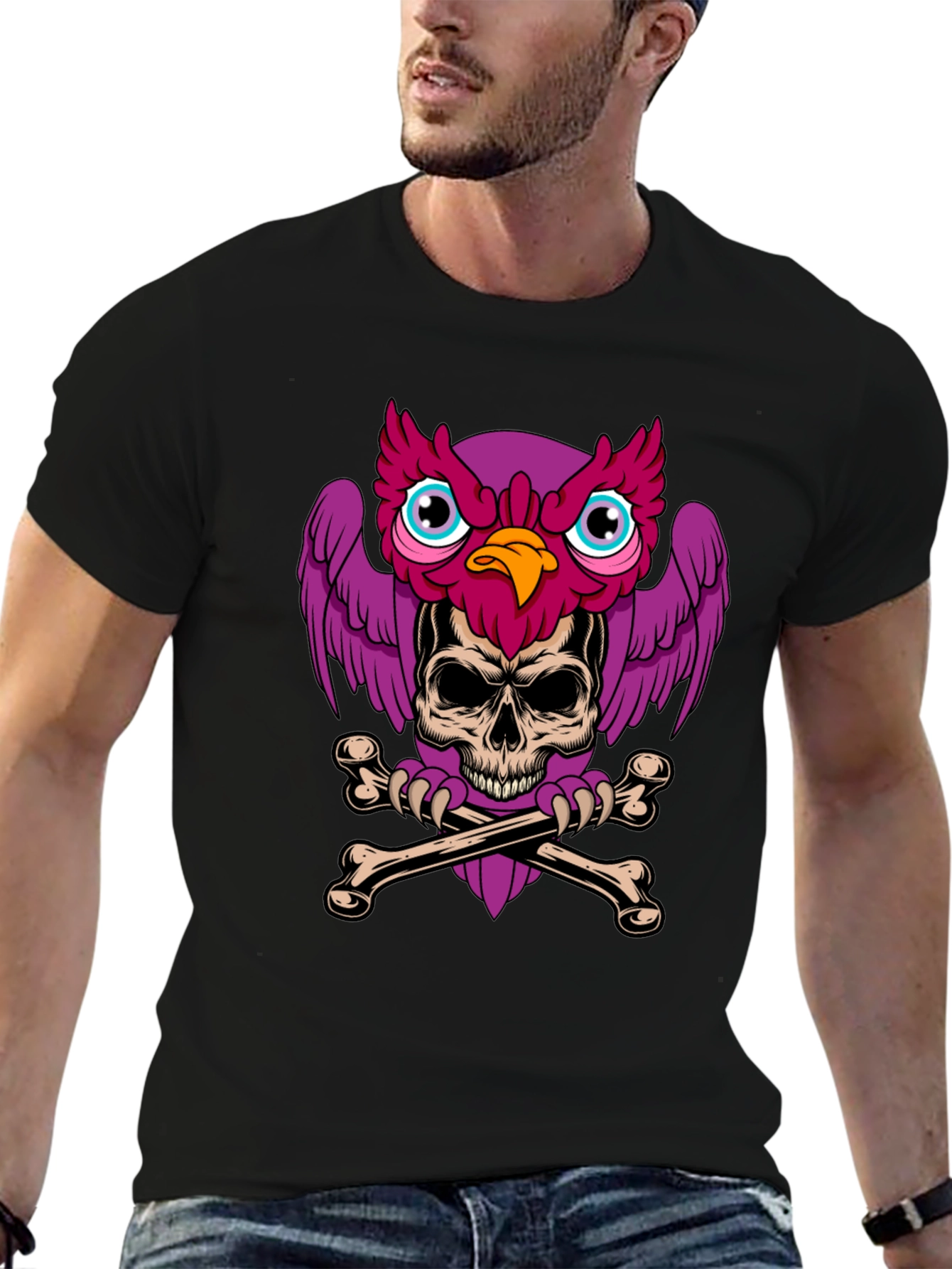 Skull Owl Graphic Print Tee