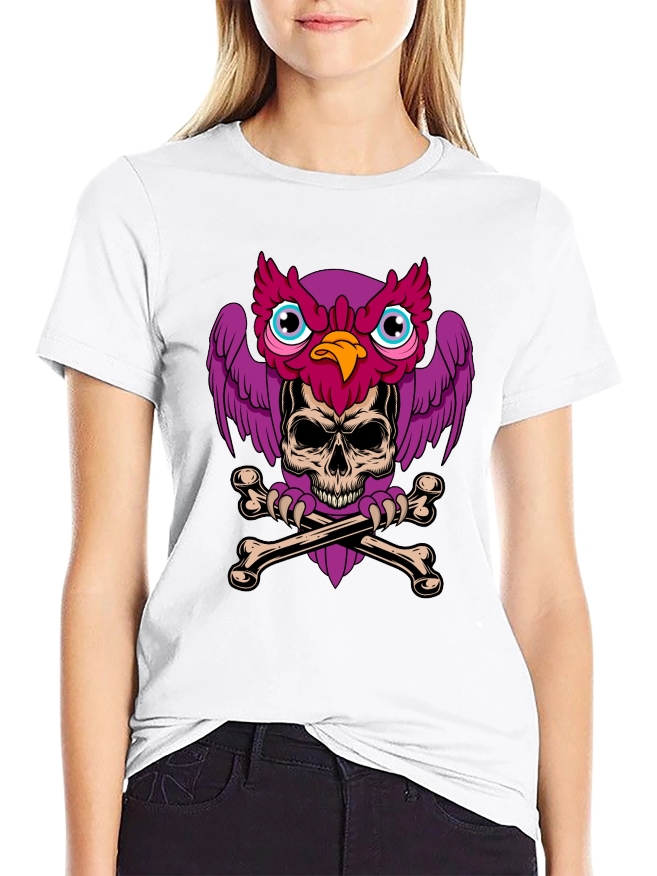 Skull Owl Graphic Print Tee