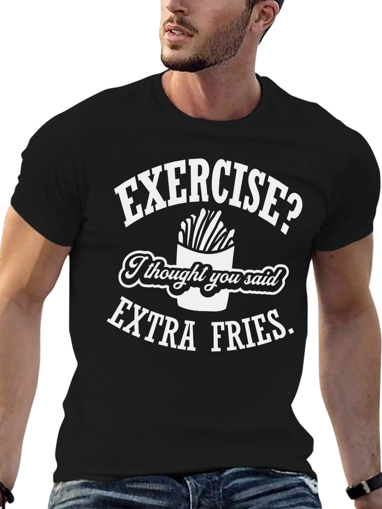 Funny Extra Fries T-Shirt - Black Novelty Tee