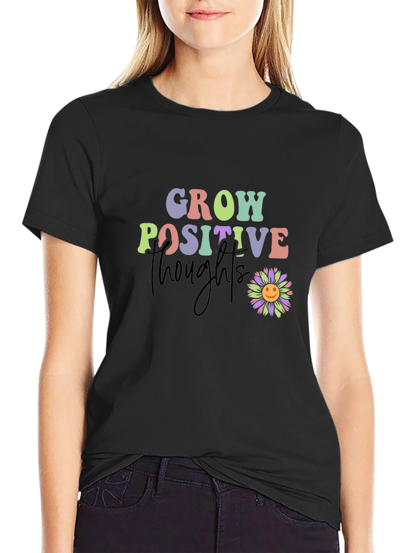 Grow Positive Thoughts T-Shirt - Black Tee