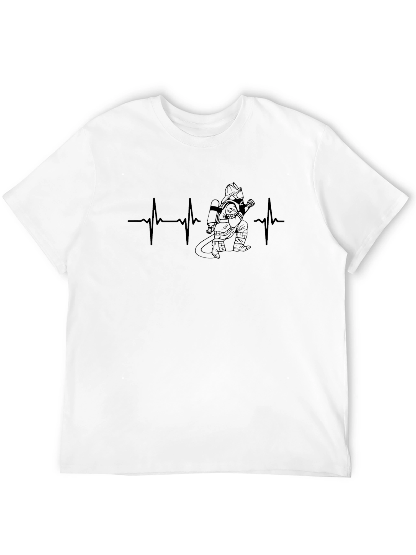 Firefighter Heartbeat Graphic Tee - Black Cotton