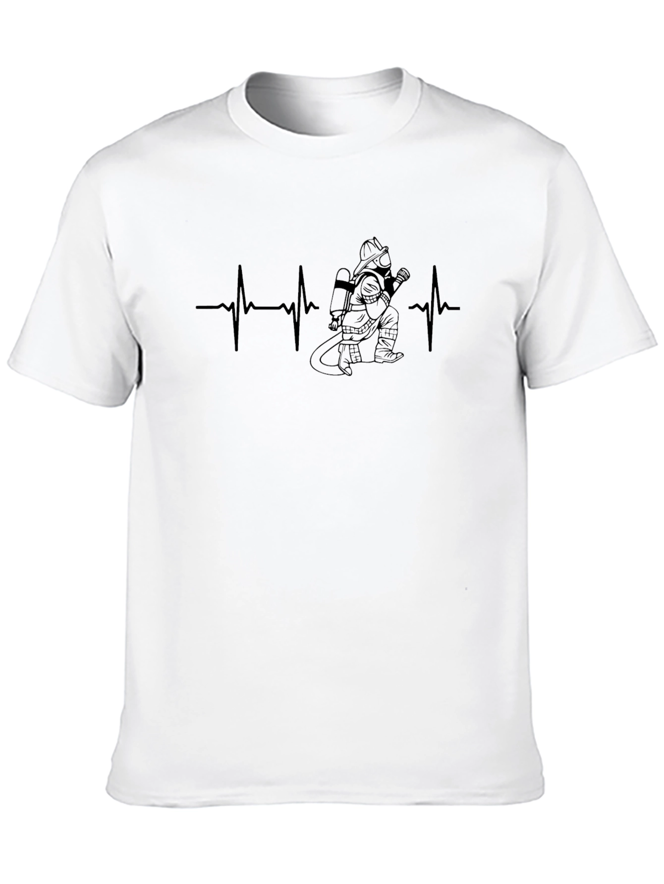 Firefighter Heartbeat Graphic Tee - Black Cotton
