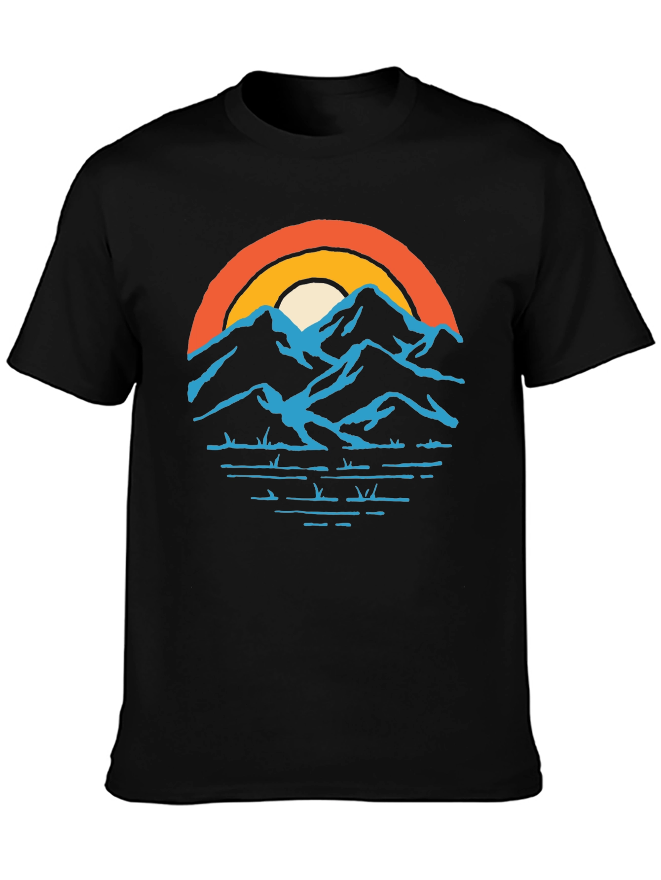 Mountains and Sunset Graphic Tee - Black