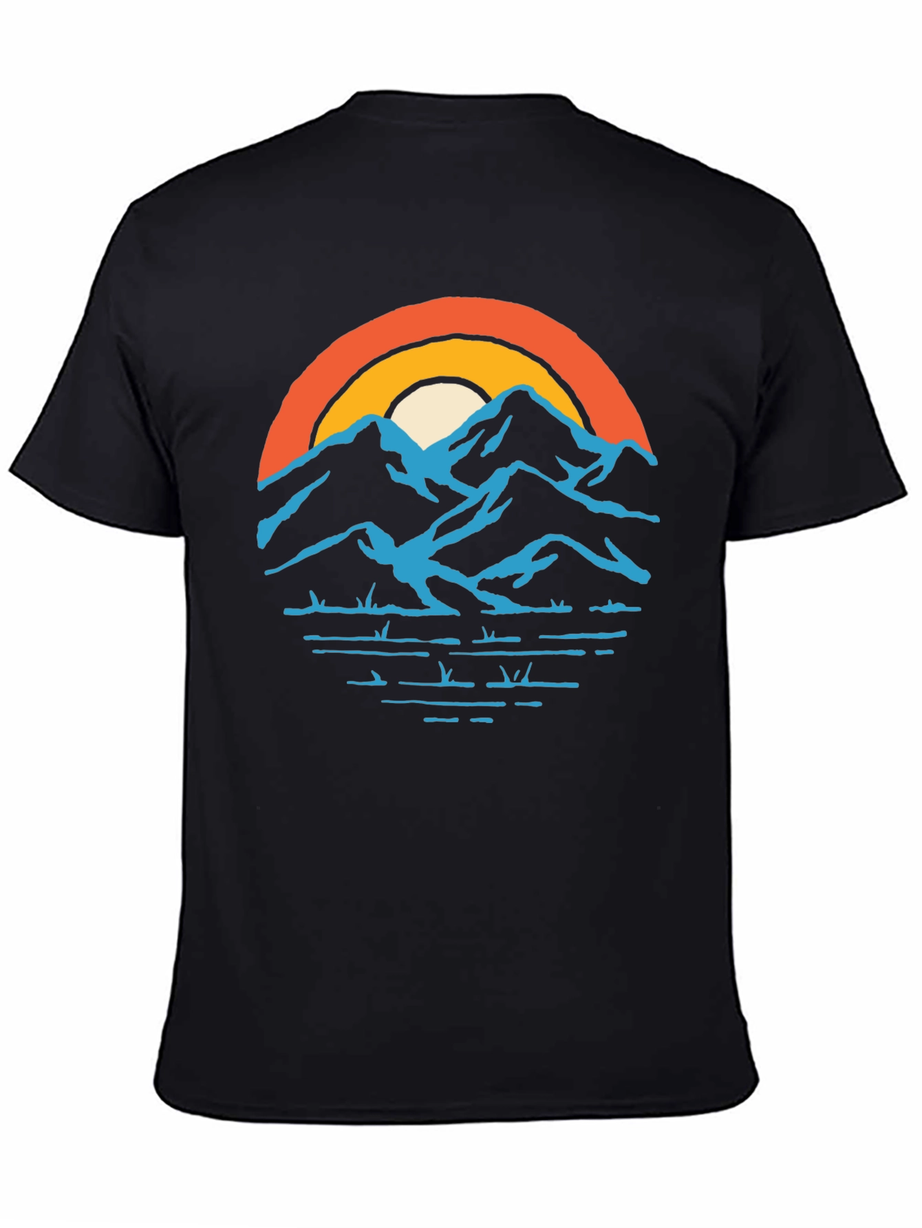 Mountains and Sunset Graphic Tee - Black