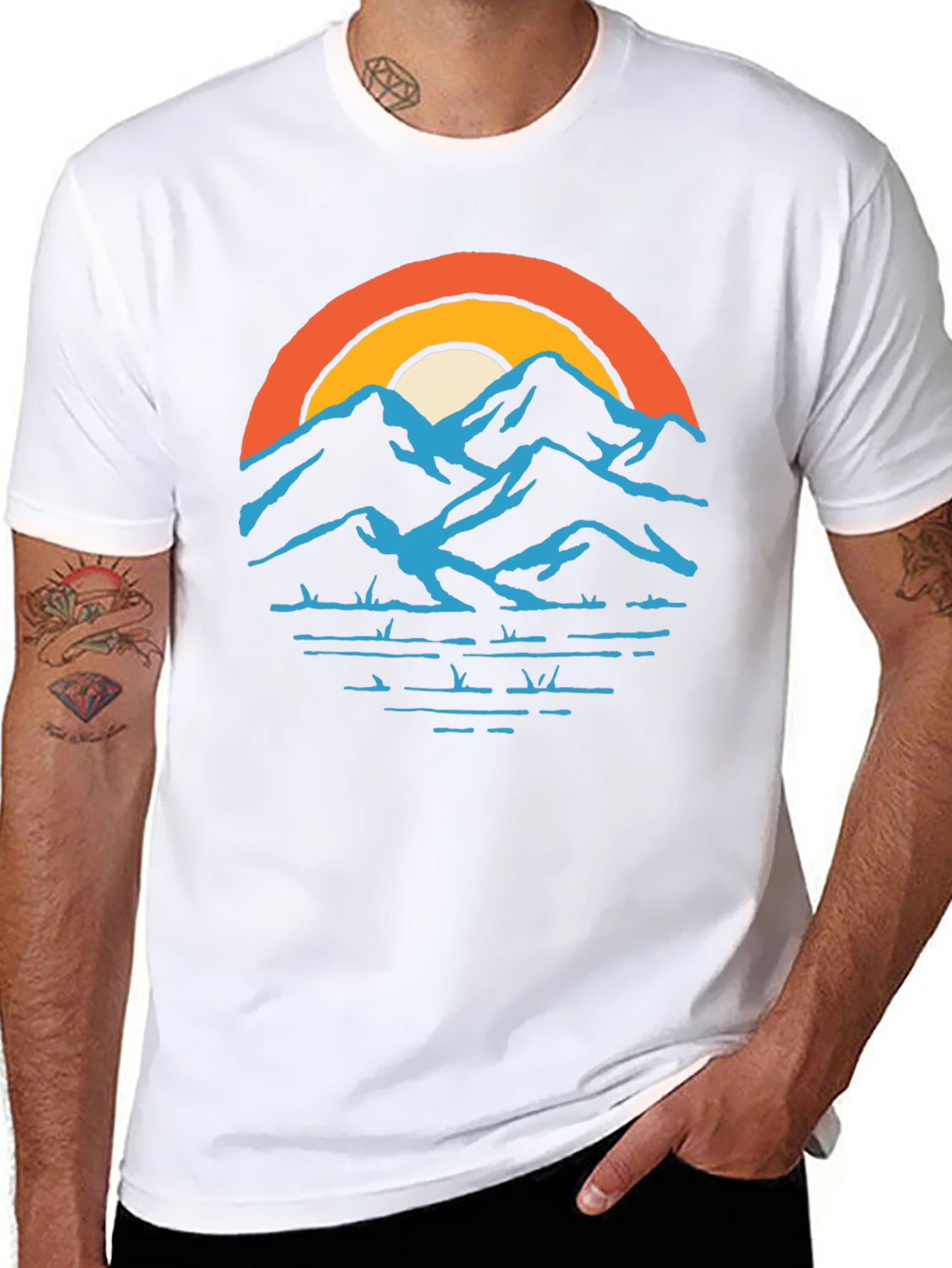 Mountains and Sunset Graphic Tee - Black