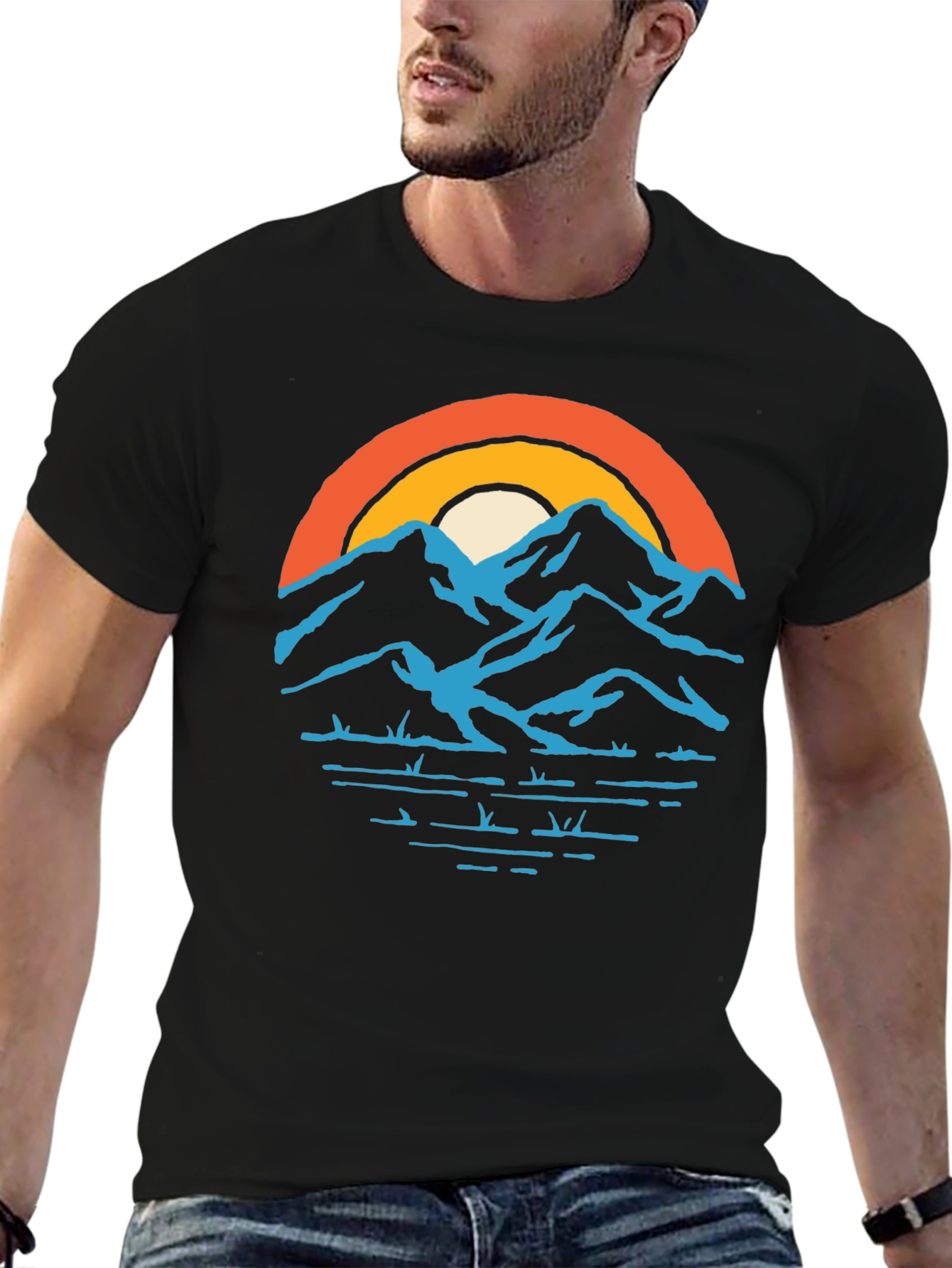 Mountains and Sunset Graphic Tee - Black
