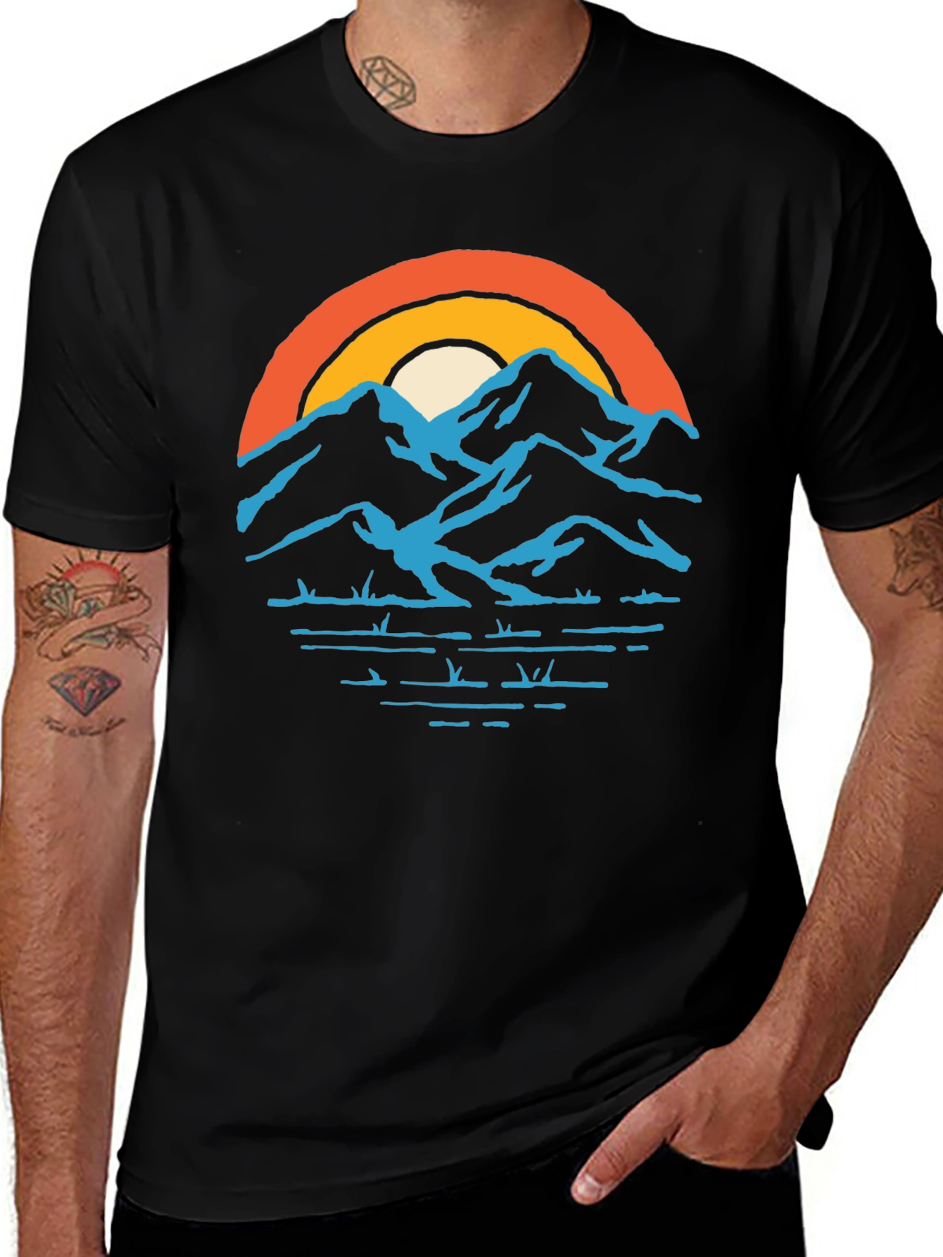 Mountains and Sunset Graphic Tee - Black