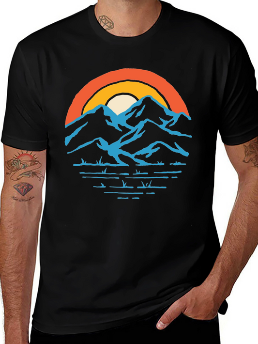 Mountains and Sunset Graphic Tee - Black