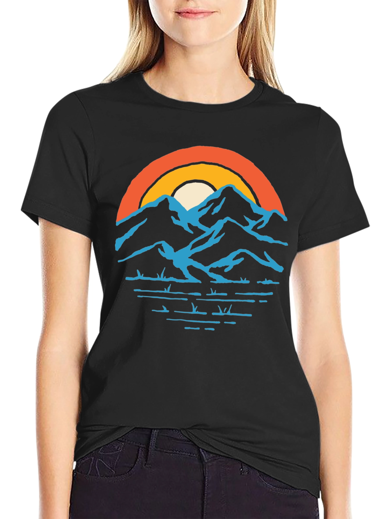 Mountains and Sunset Graphic Tee - Black