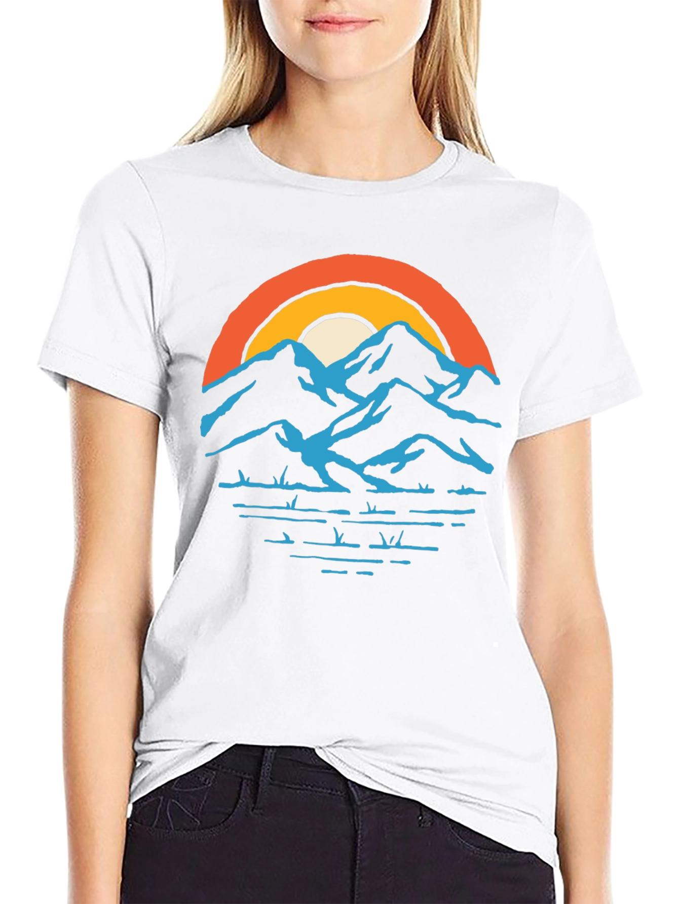 Mountains and Sunset Graphic Tee - Black
