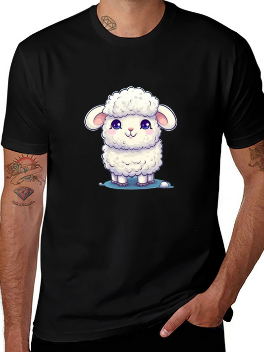 Cute Lamb Graphic Tee - Black Cotton Blend