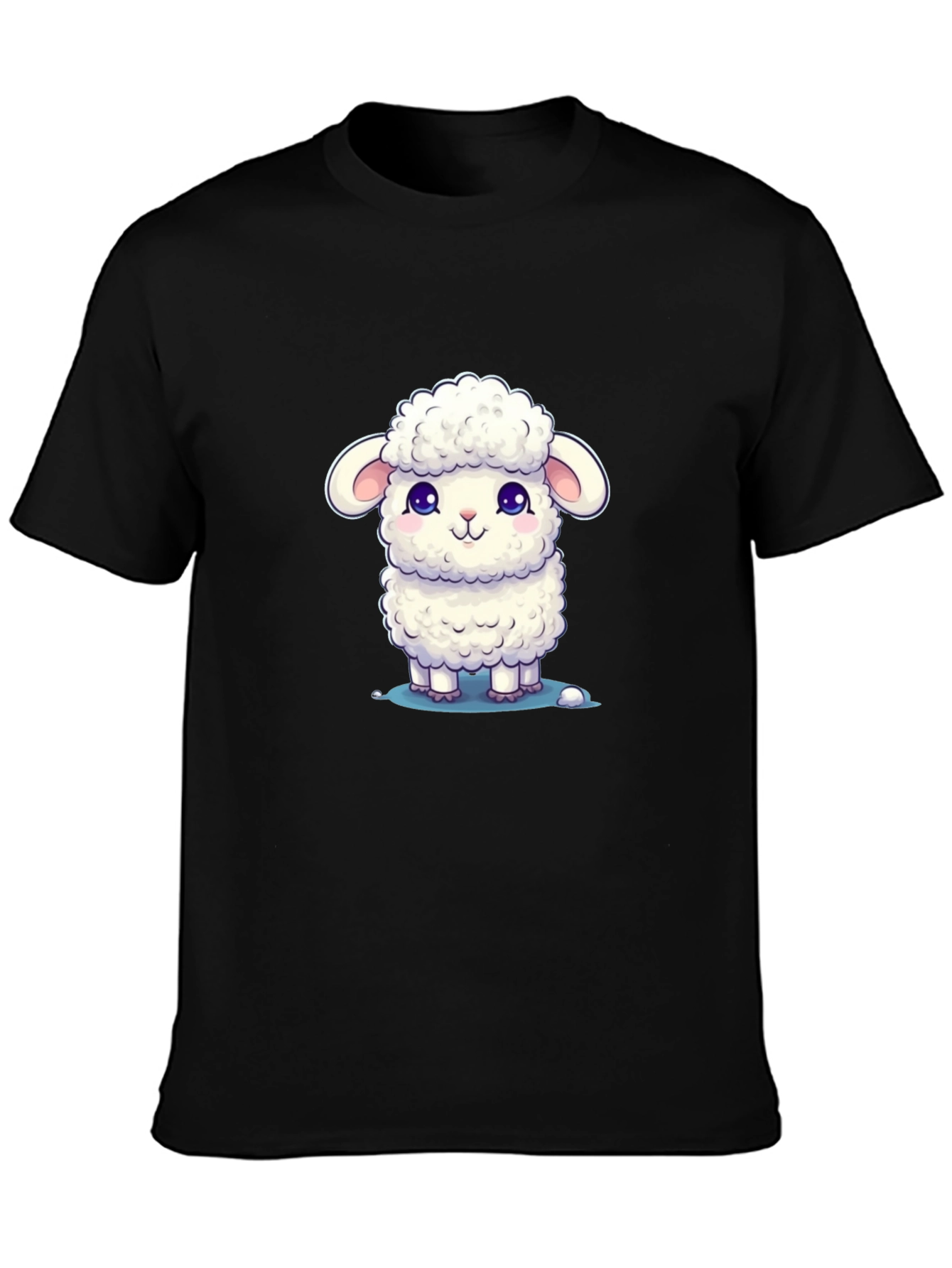 Cute Lamb Graphic Tee - Black Cotton Blend